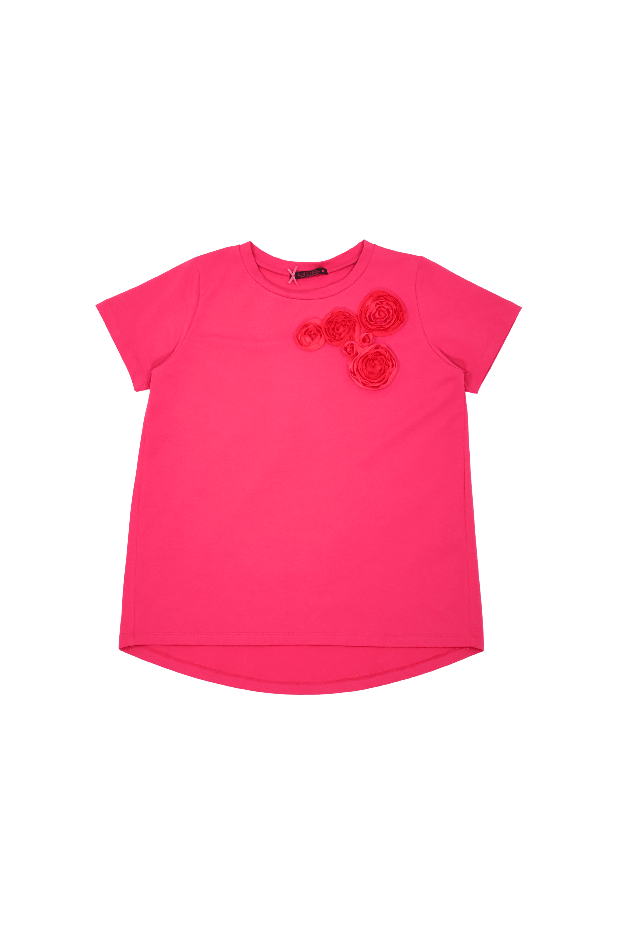 Camiseta fucsia bordado rosas aplicacion de manga corta Lolitas&L - lolitasyl.com