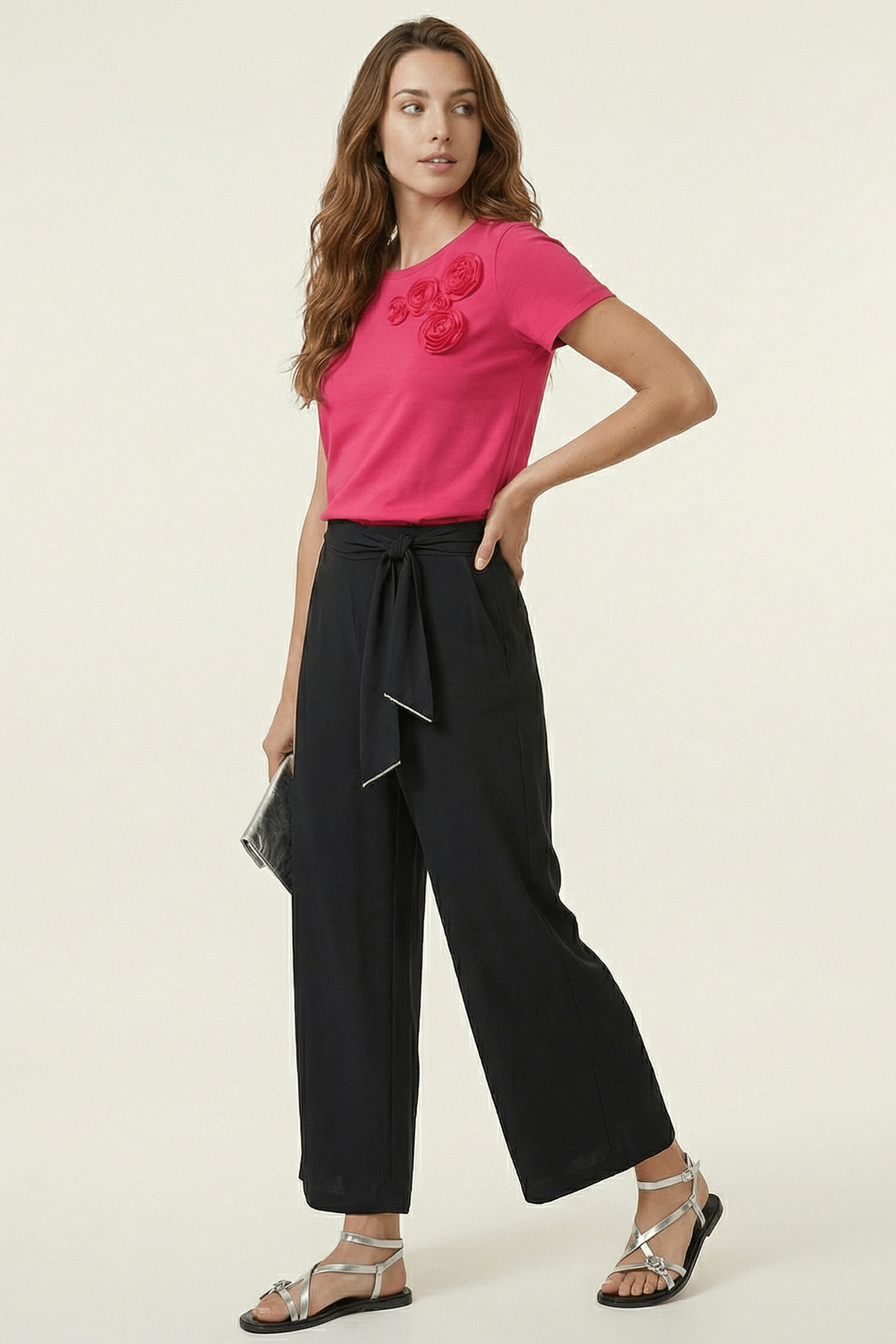 Camiseta fucsia bordado rosas aplicacion de manga corta Lolitas&L - lolitasyl.com