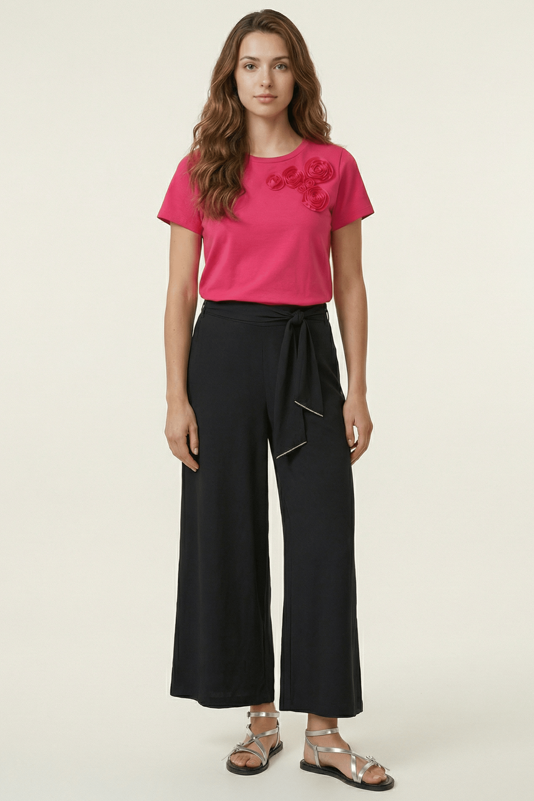 Camiseta fucsia bordado rosas aplicacion de manga corta Lolitas&L - lolitasyl.com