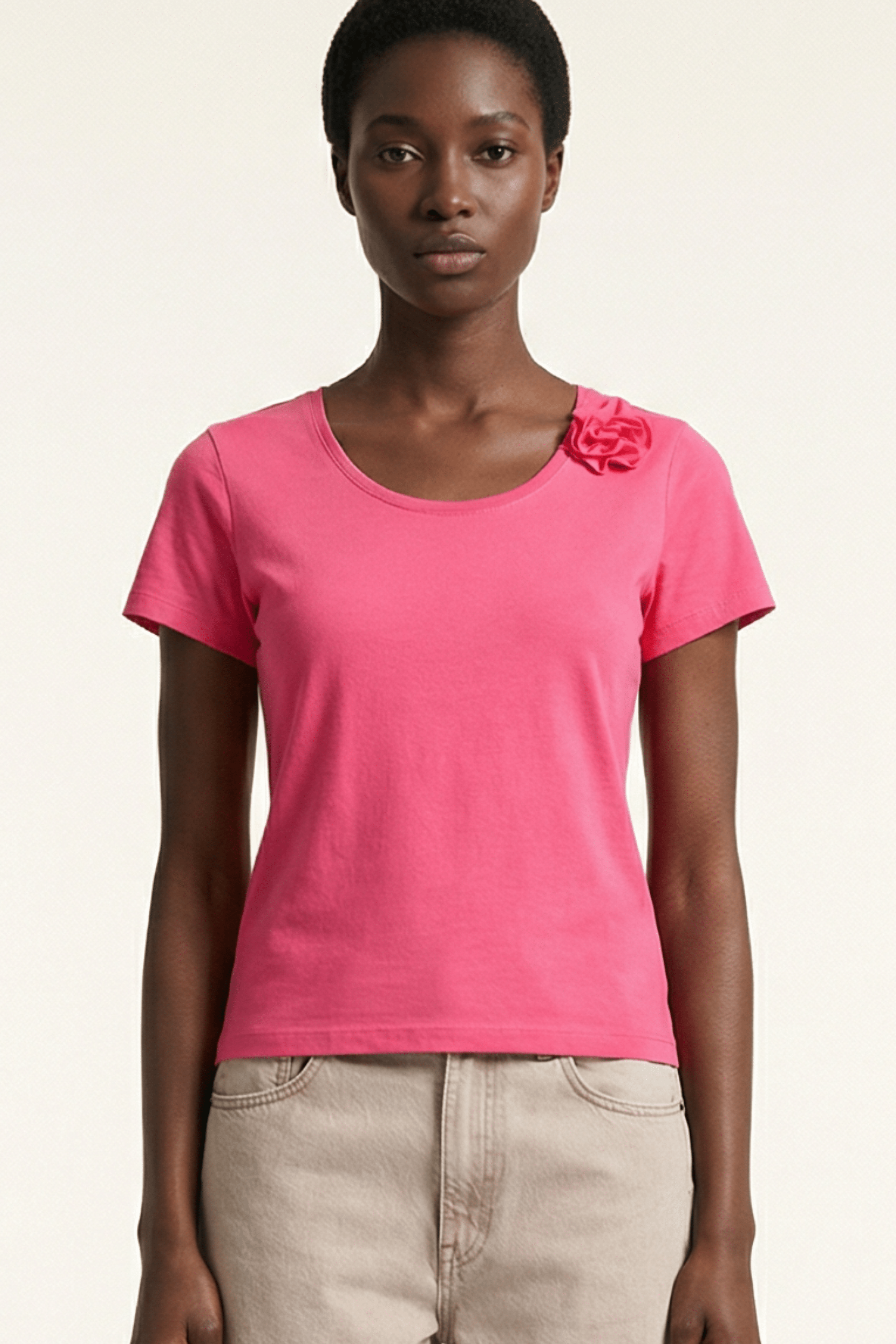 Camiseta fucsia escote redondo con flor Lolitas&L - lolitasyl.com