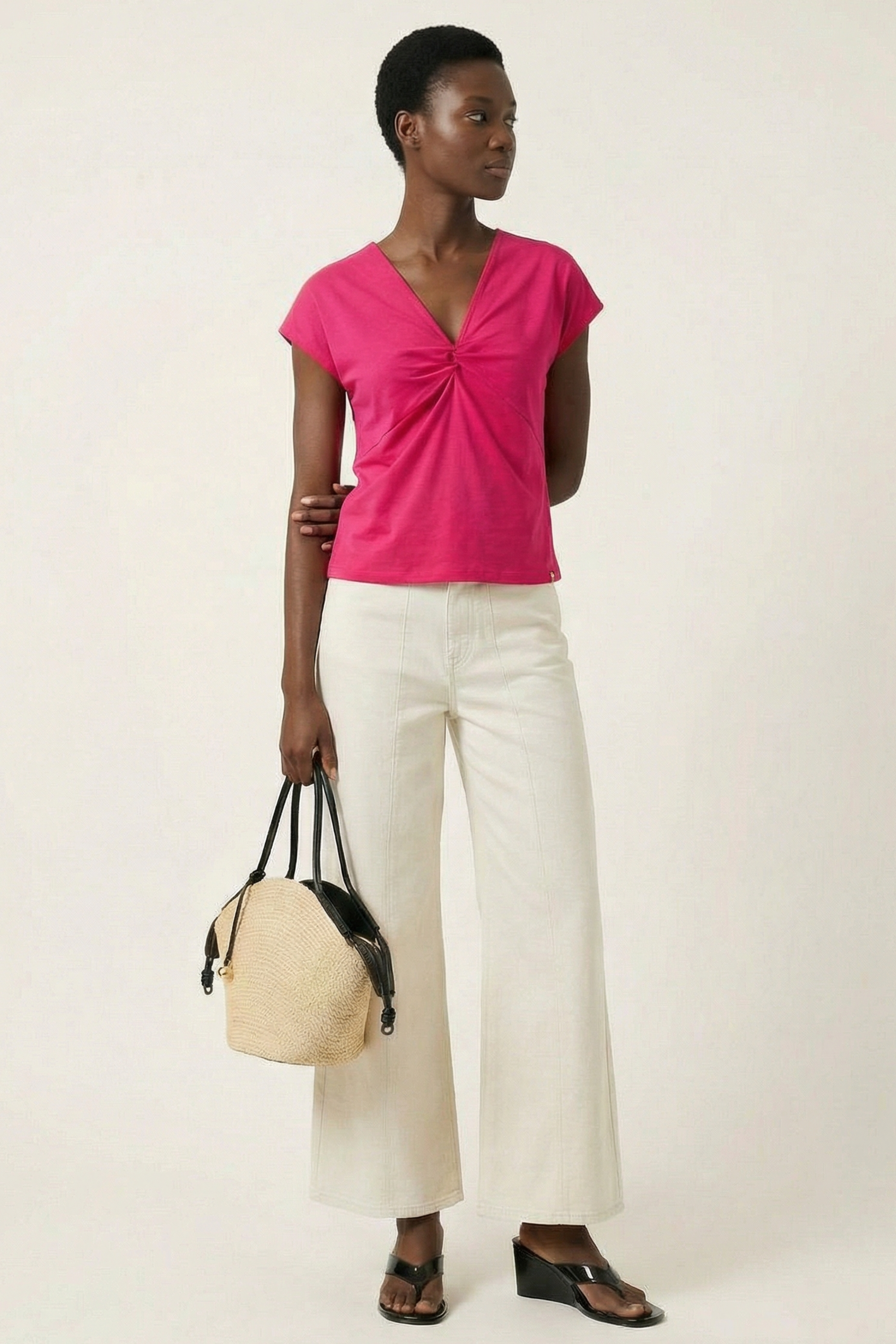 Camiseta fucsia pico anudada en el pecho LolitasyL