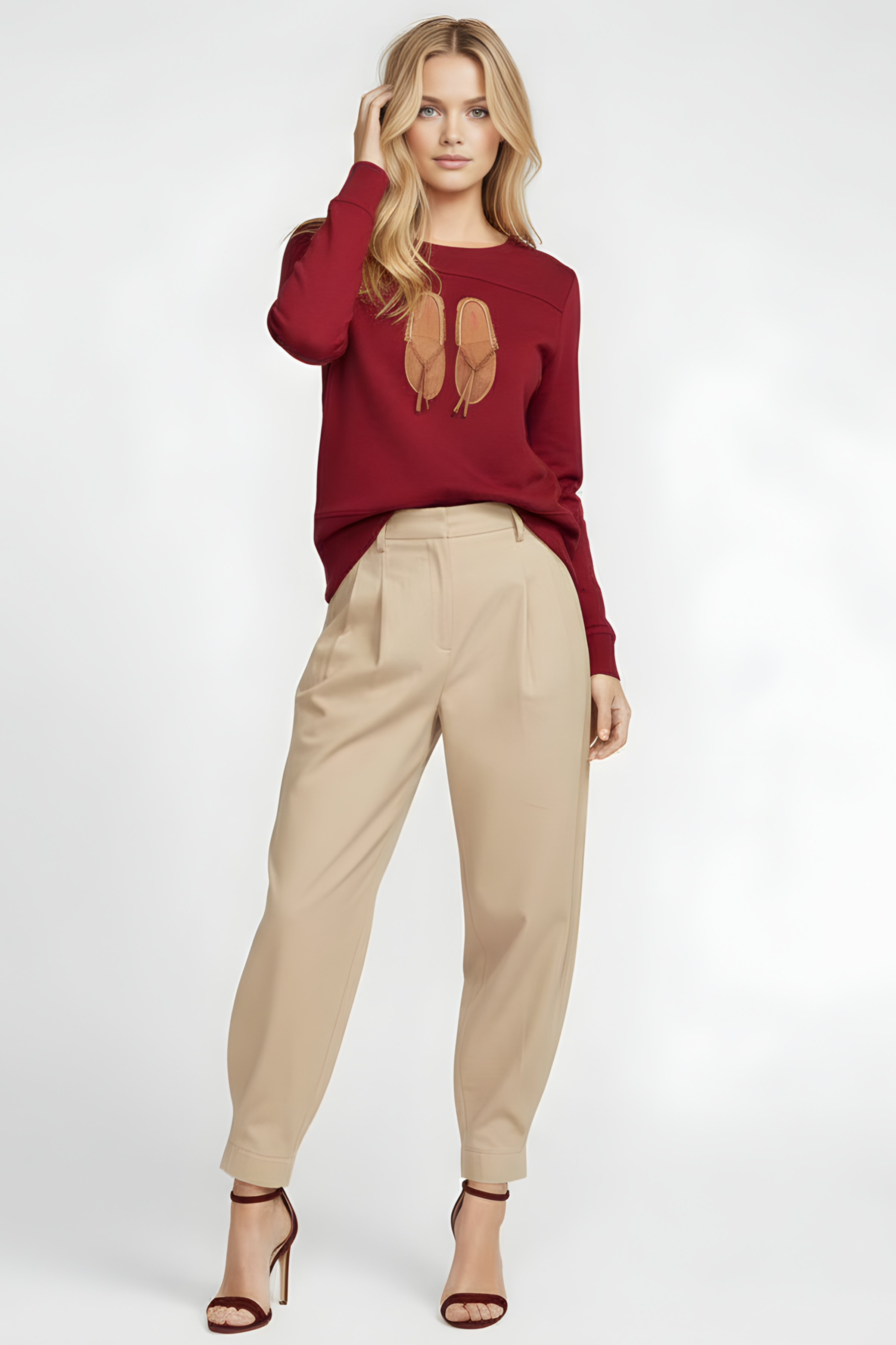 Camiseta granate bordado zapatillas indias cuero Lolitas&L