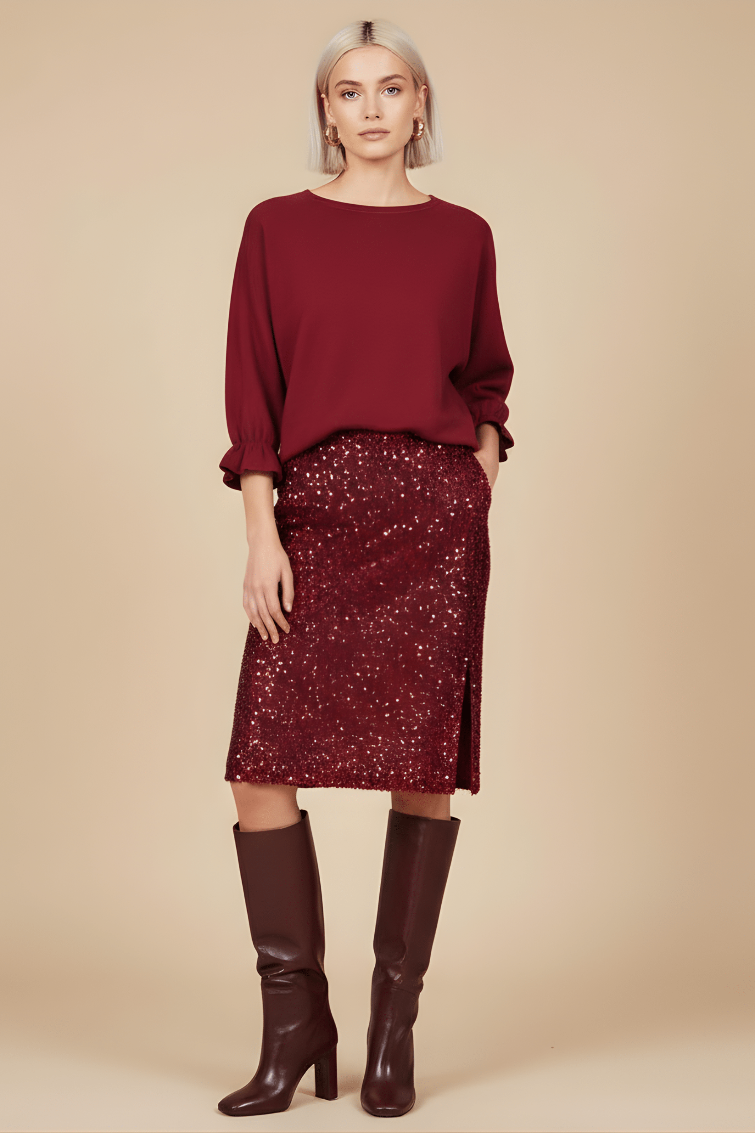 Camiseta granate de punto manga con goma Lolitas&L - lolitasyl.com