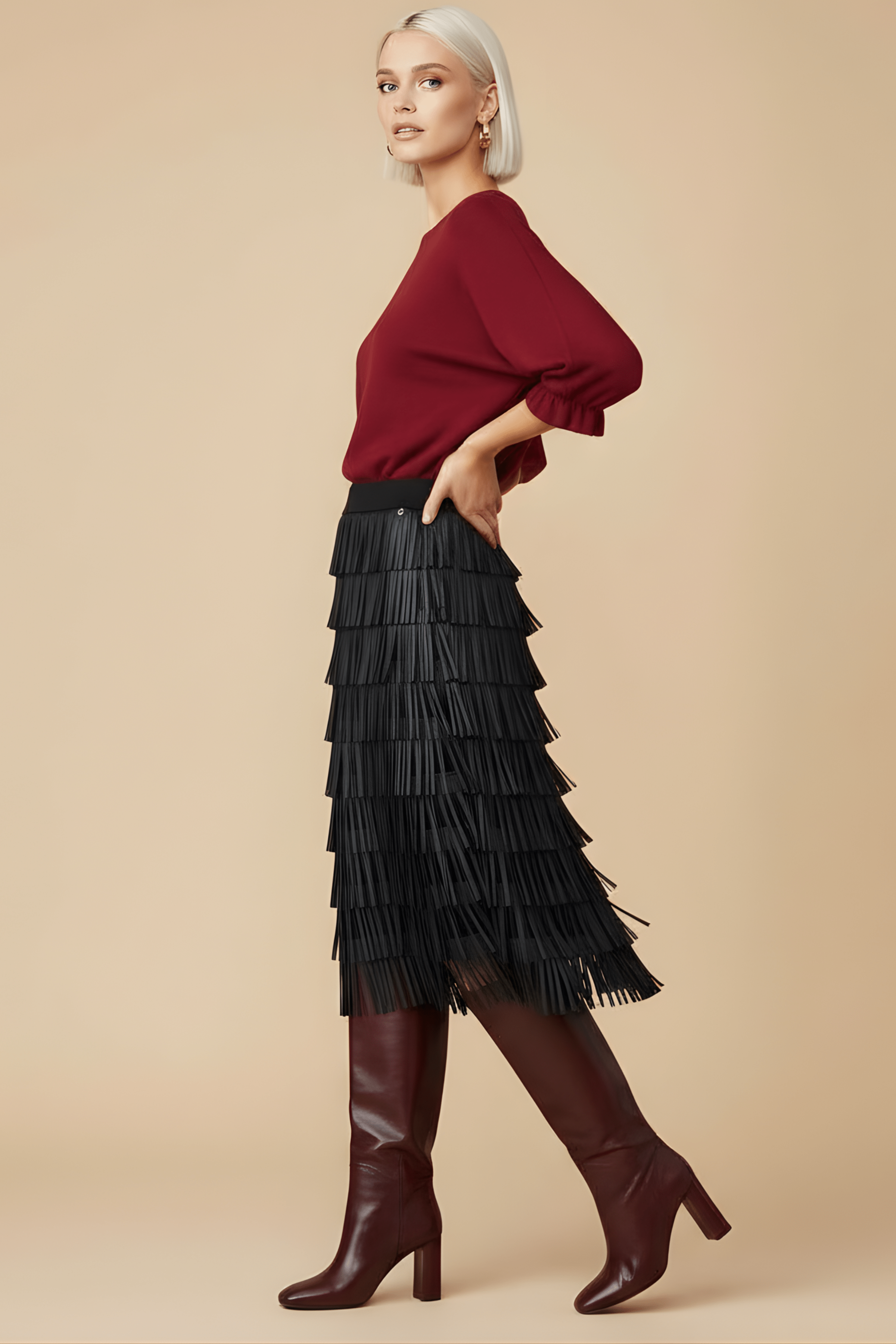 Camiseta granate de punto manga con goma Lolitas&L - lolitasyl.com