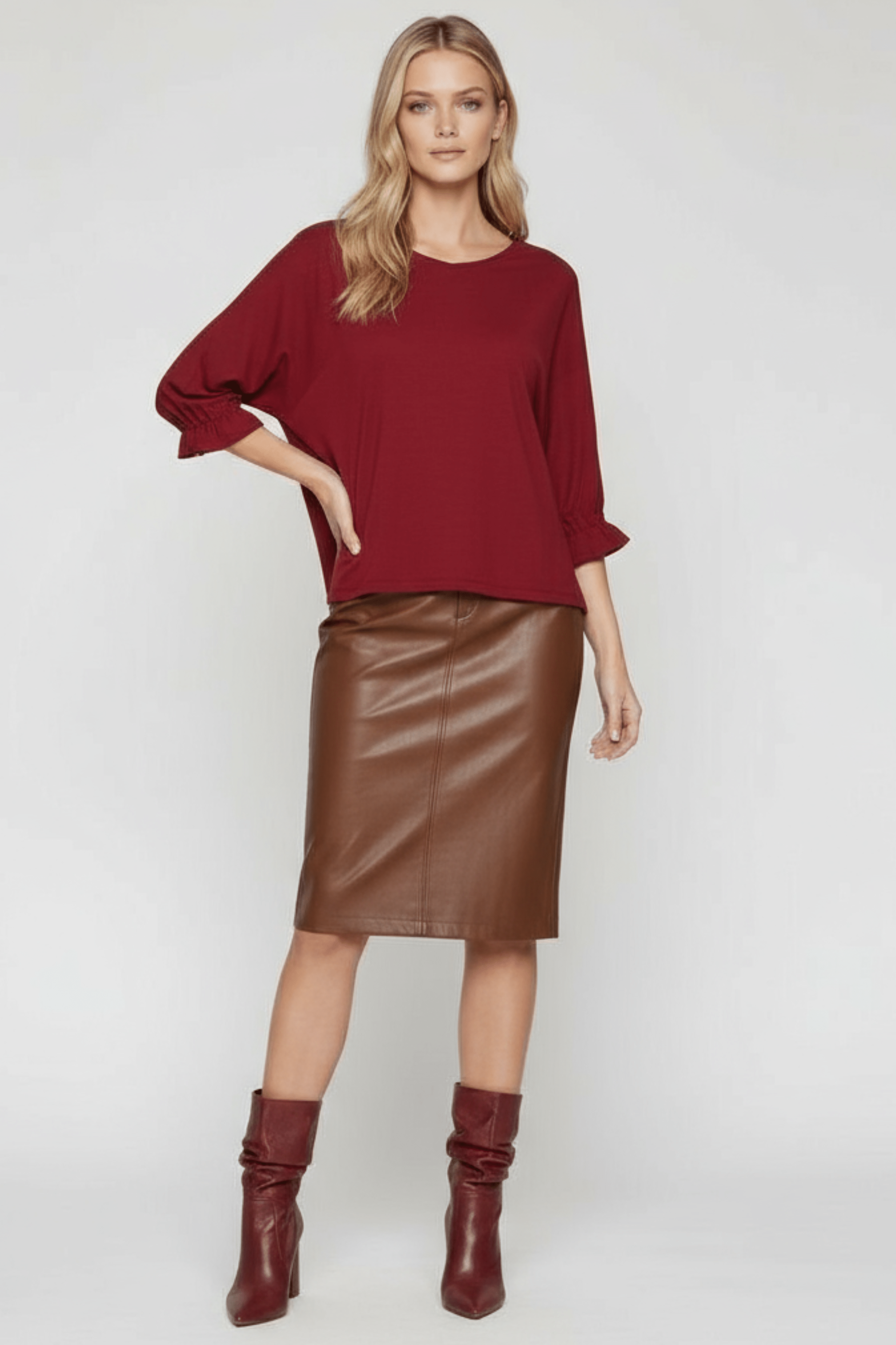 Camiseta granate de punto manga con goma Lolitas&L - lolitasyl.com