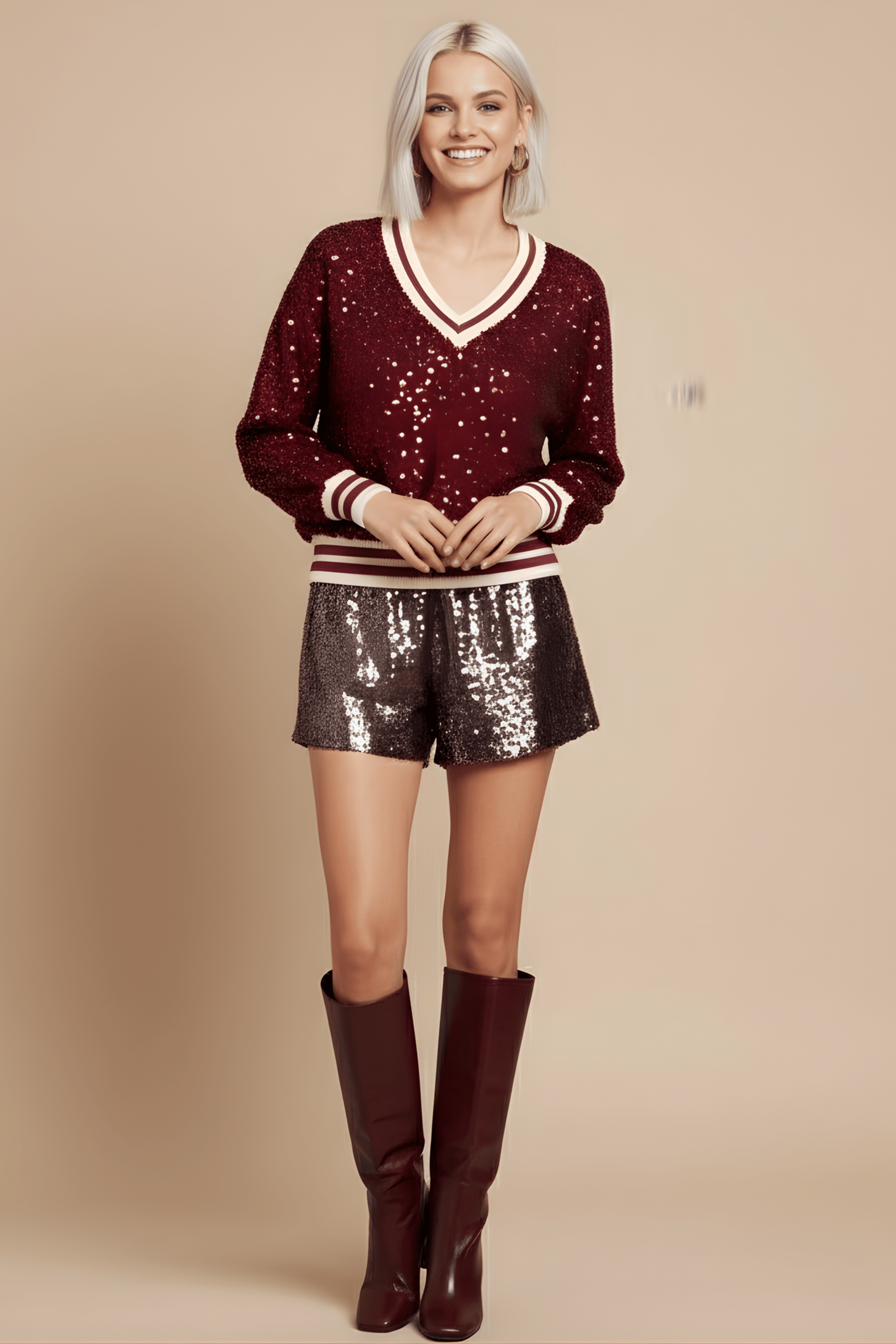 Camiseta granate lentejuelas con elasticos Lolitas&L - lolitasyl.com