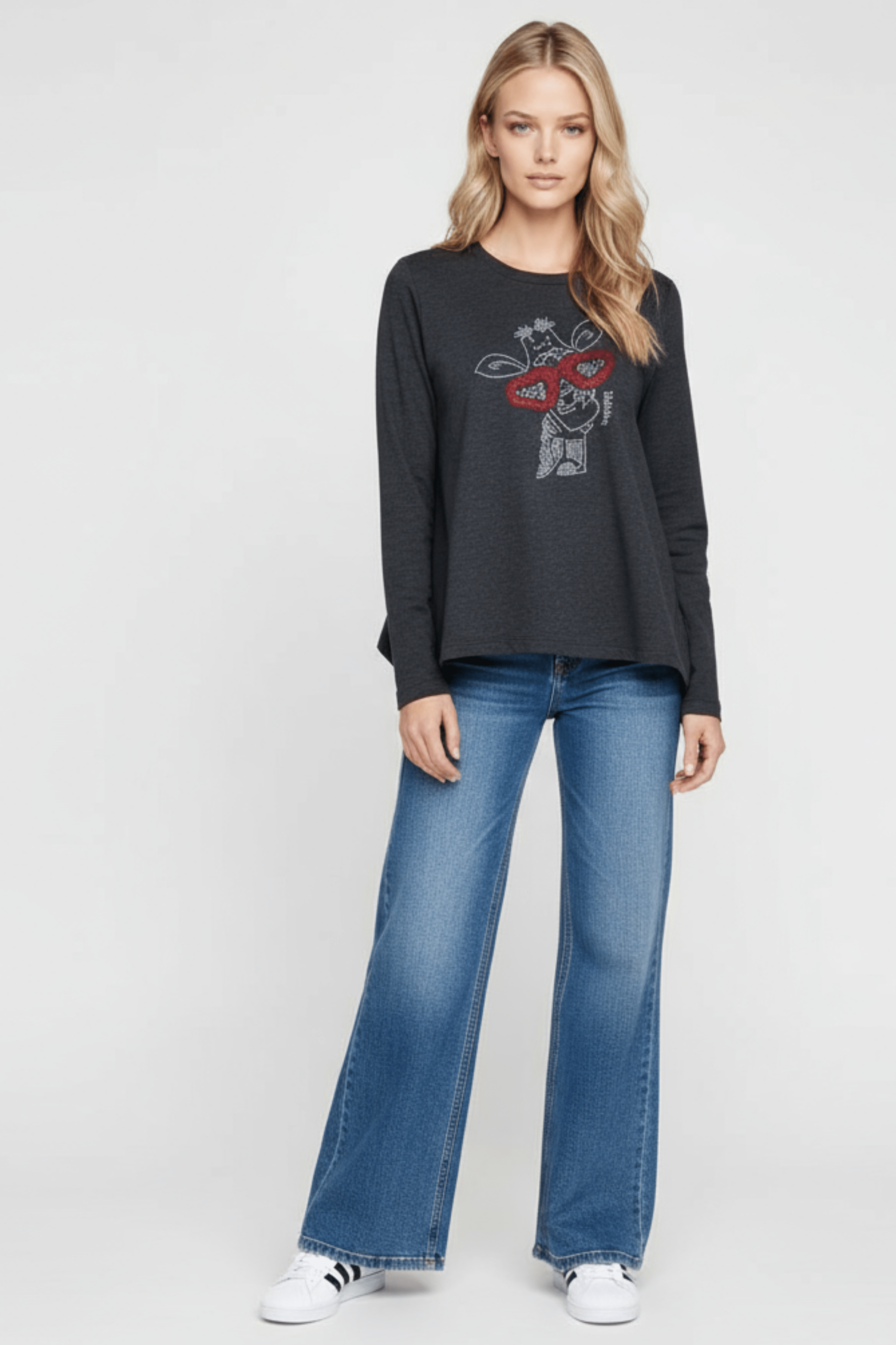 Camiseta gris antracita con girafa strass de manga larga Lolitas&L - lolitasyl.com