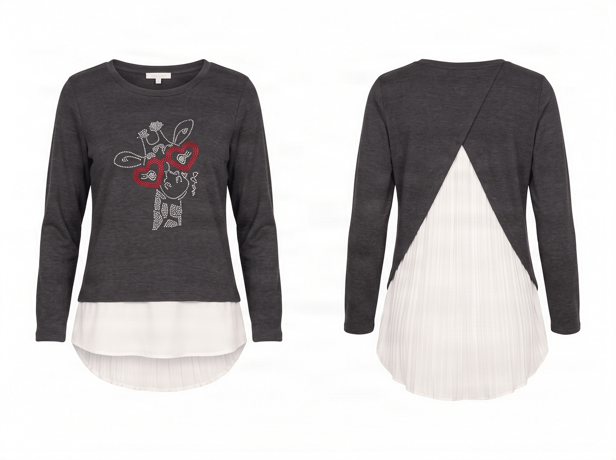 Camiseta gris antracita con girafa strass de manga larga Lolitas&L - lolitasyl.com