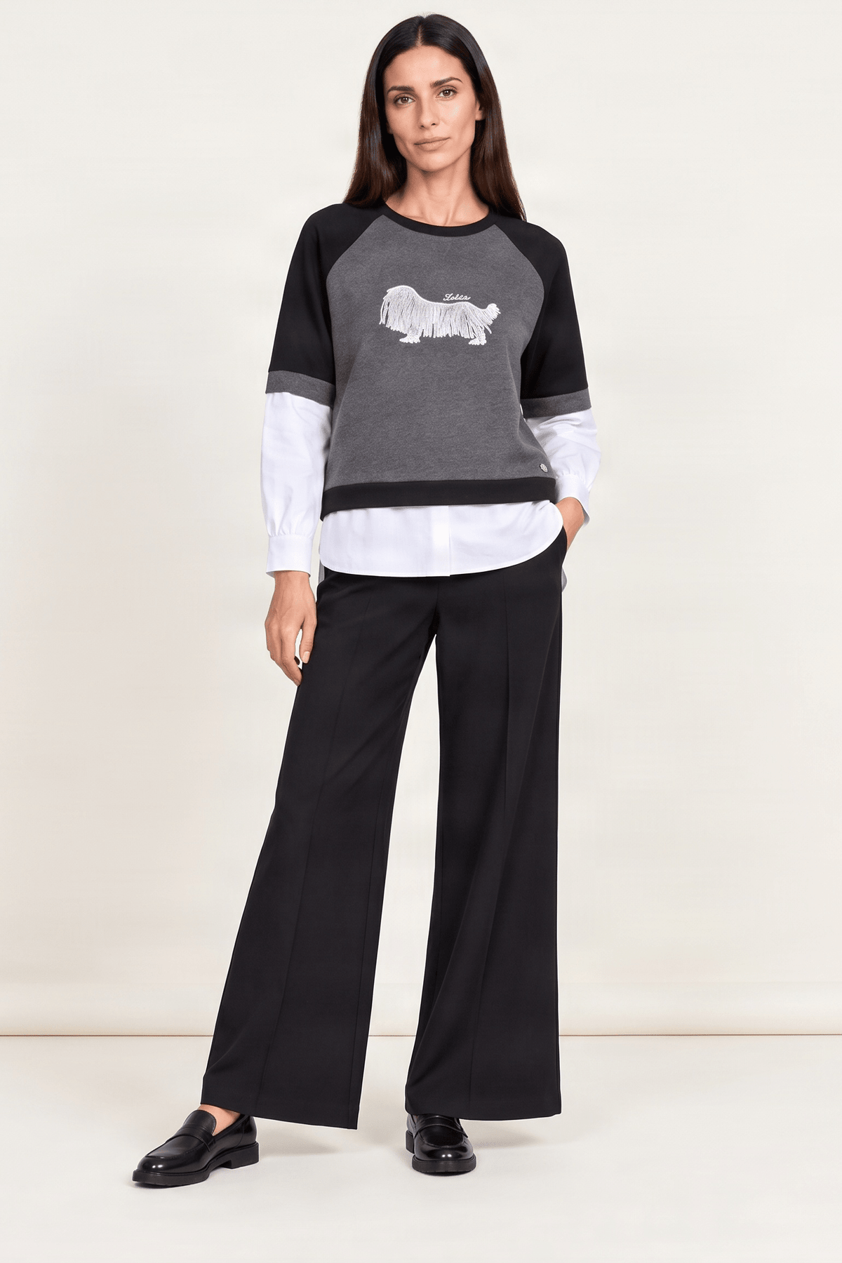 Camiseta gris antracita manga raglan camisera perro bordado Lolitas&L - lolitasyl.com