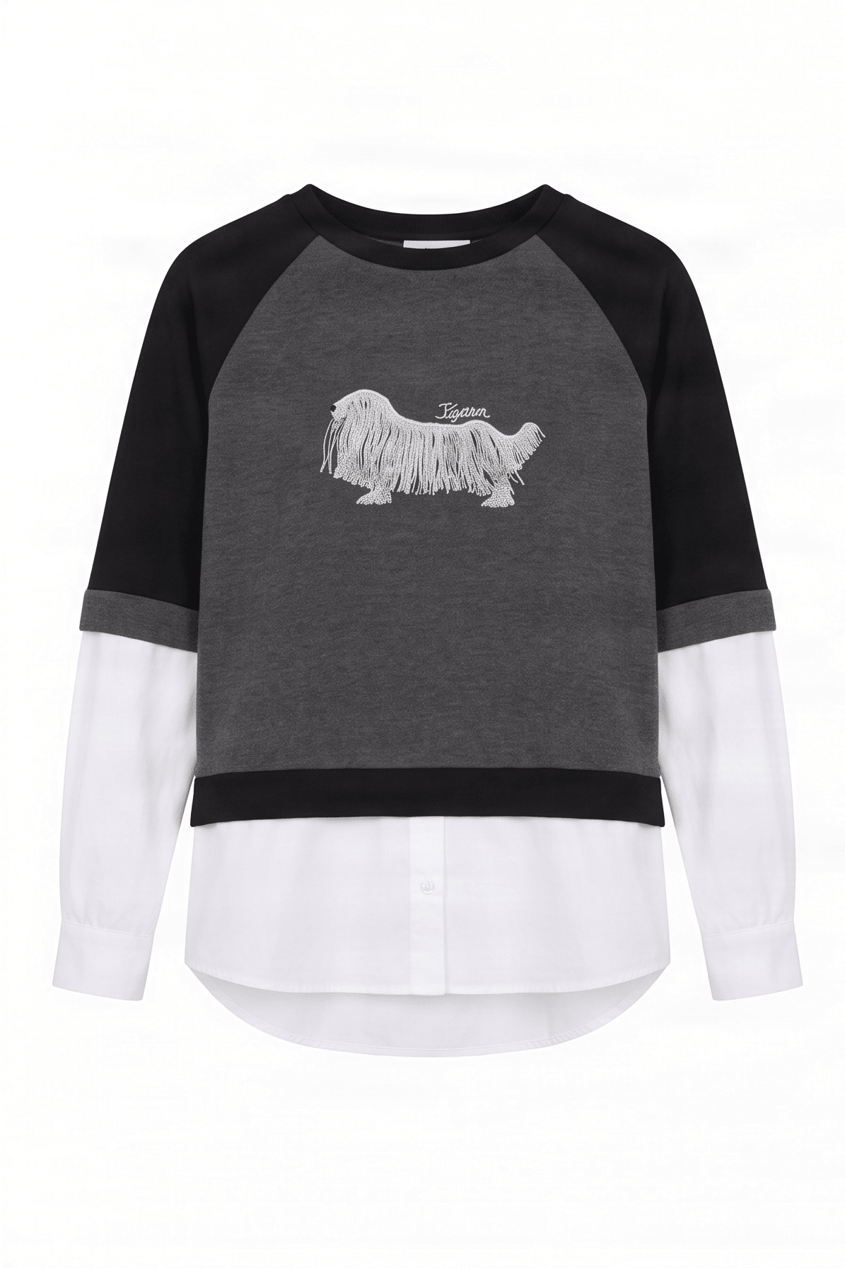 Camiseta gris antracita manga raglan camisera perro bordado Lolitas&L - lolitasyl.com