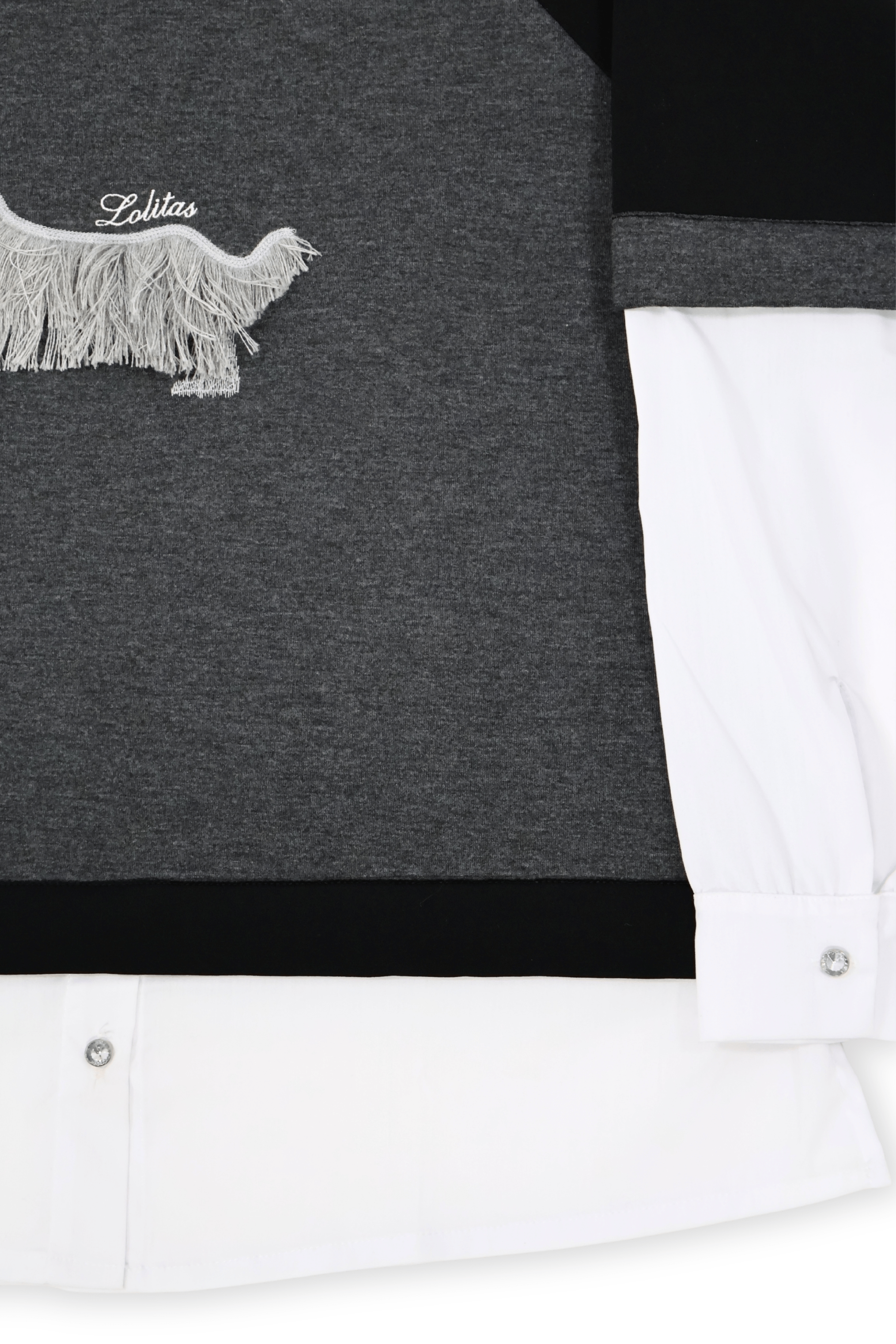 Camiseta gris antracita manga raglan camisera perro bordao Lolitas&L - lolitasyl.com