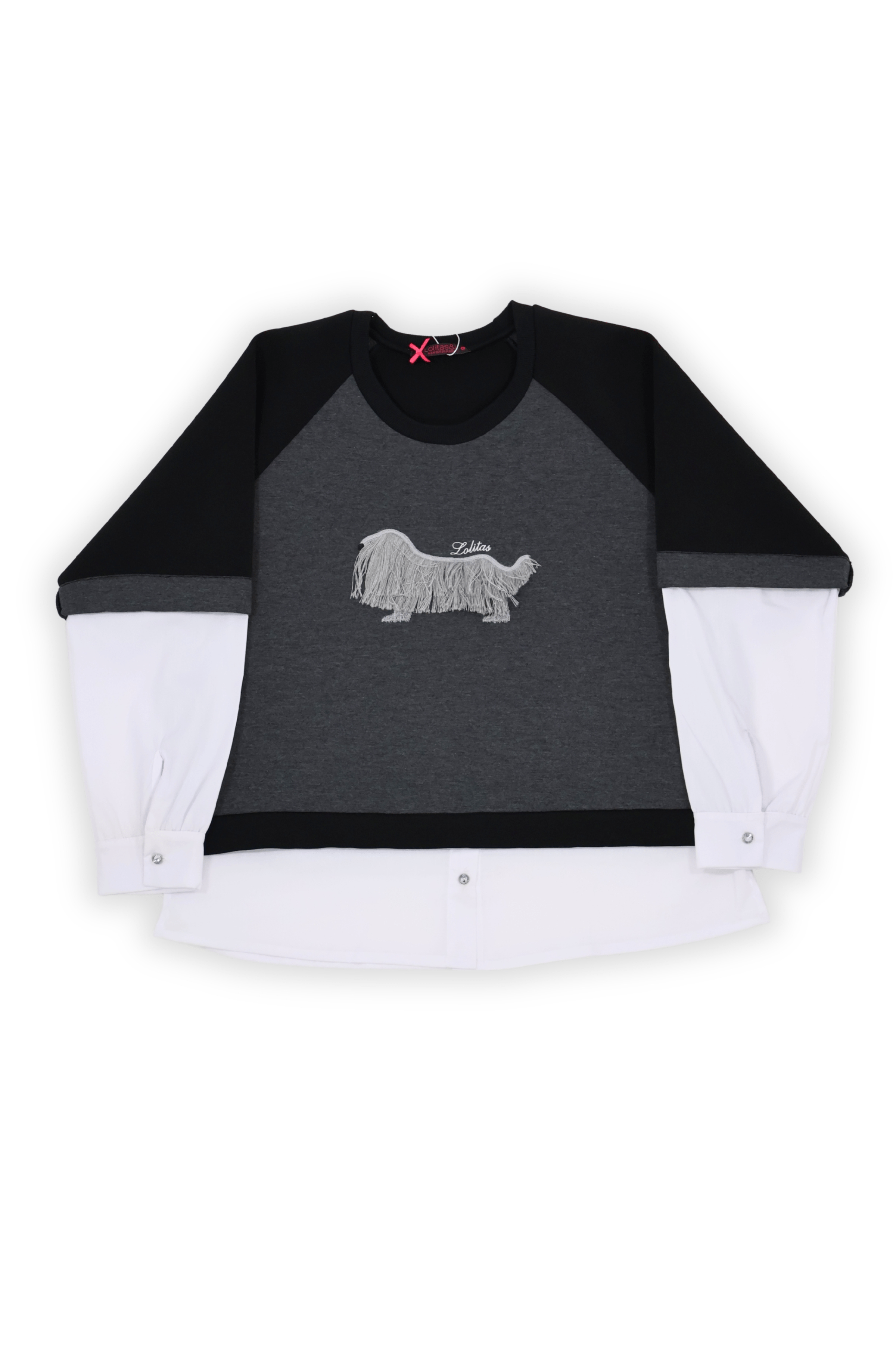 Camiseta gris antracita manga raglan camisera perro bordao Lolitas&L - lolitasyl.com