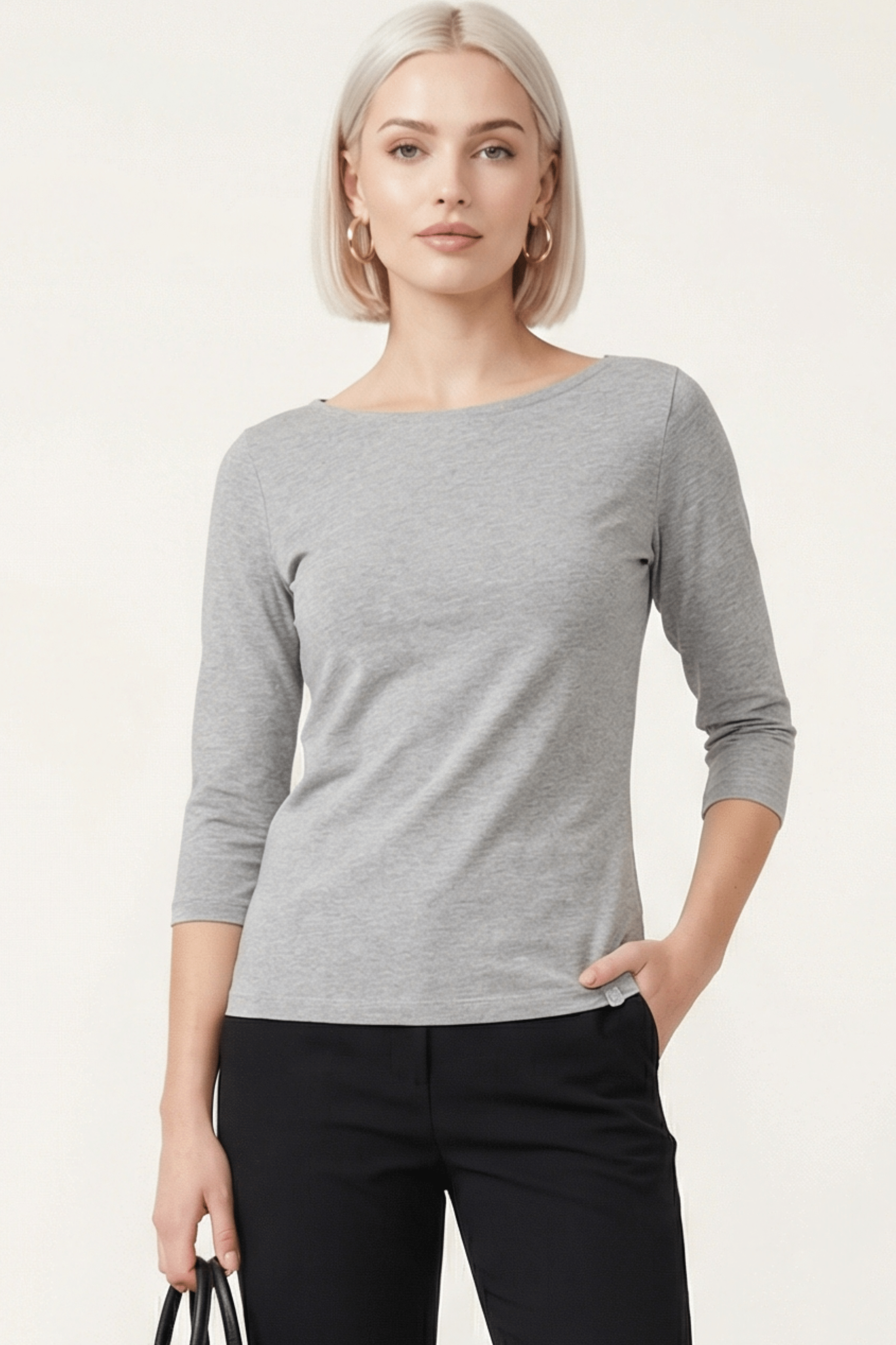 Camiseta gris basica con escote barco y manga al codo Lolitas&L - lolitasyl.com