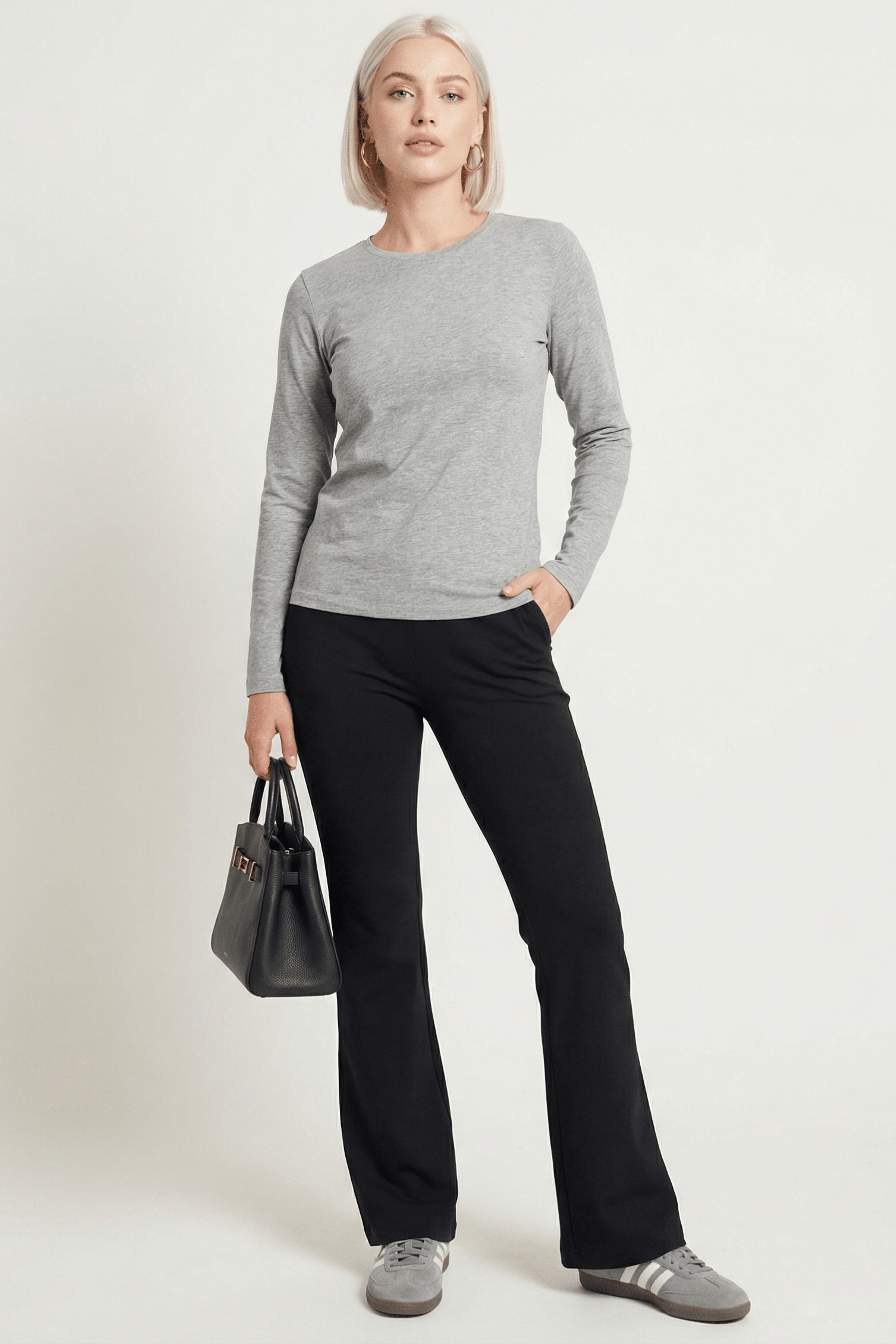 Camiseta gris basica con escote caja y manga larga Lolitas&L - lolitasyl.com