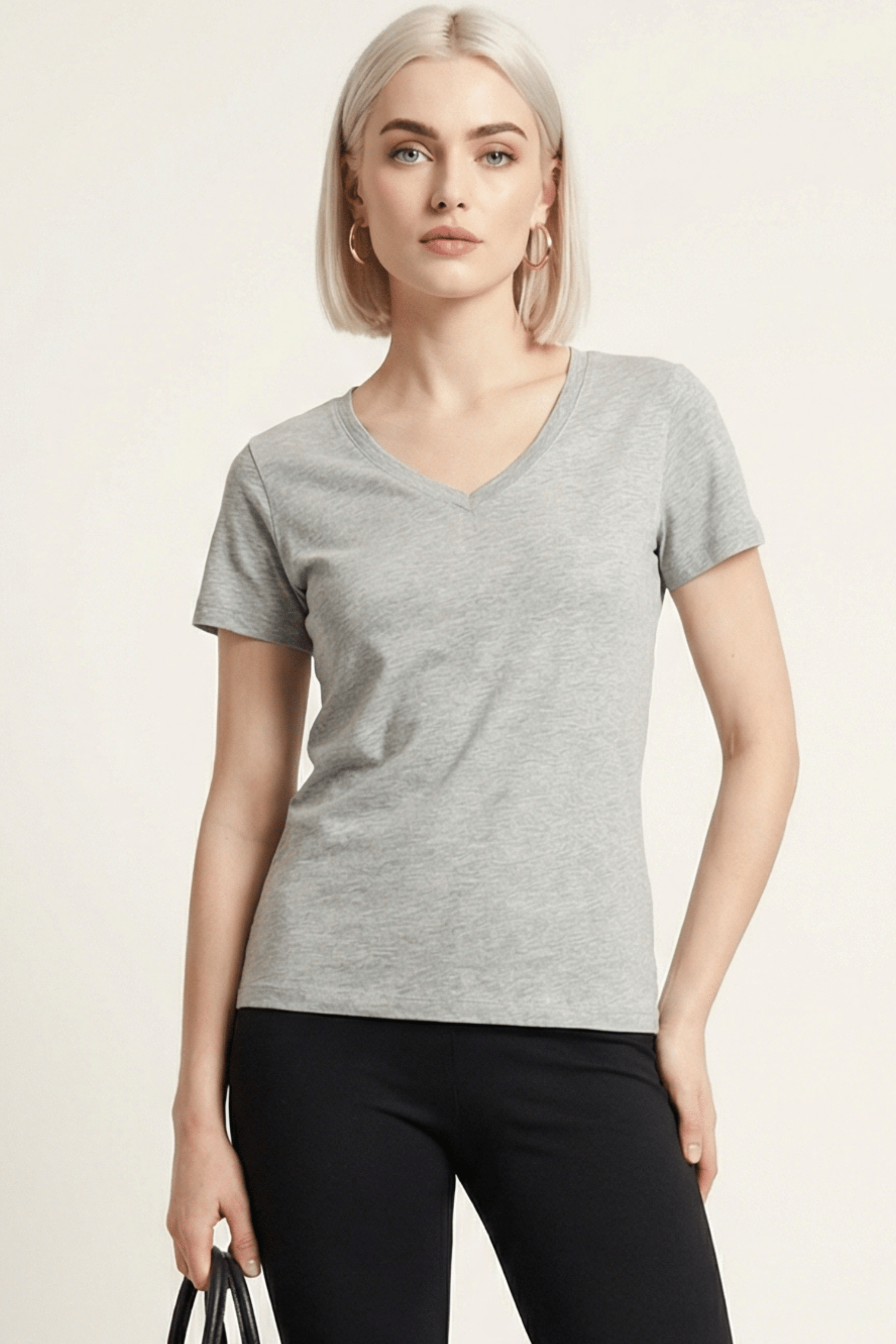 Camiseta gris basica con escote pico y manga corta Lolitas&L - lolitasyl.com