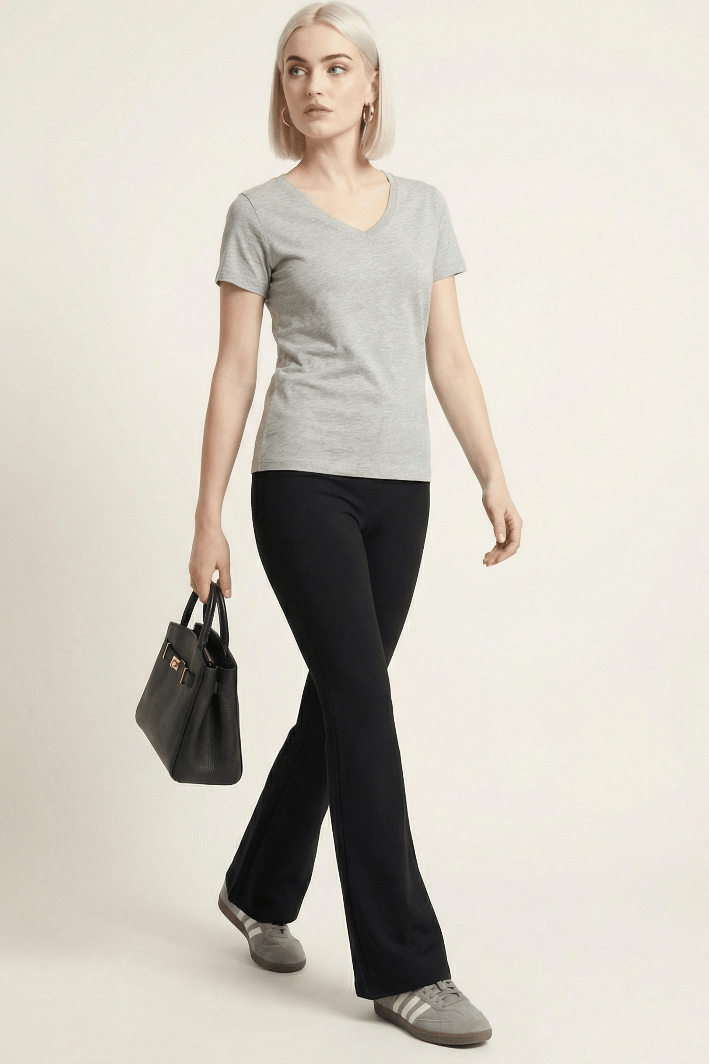 Camiseta gris basica con escote pico y manga corta Lolitas&L - lolitasyl.com