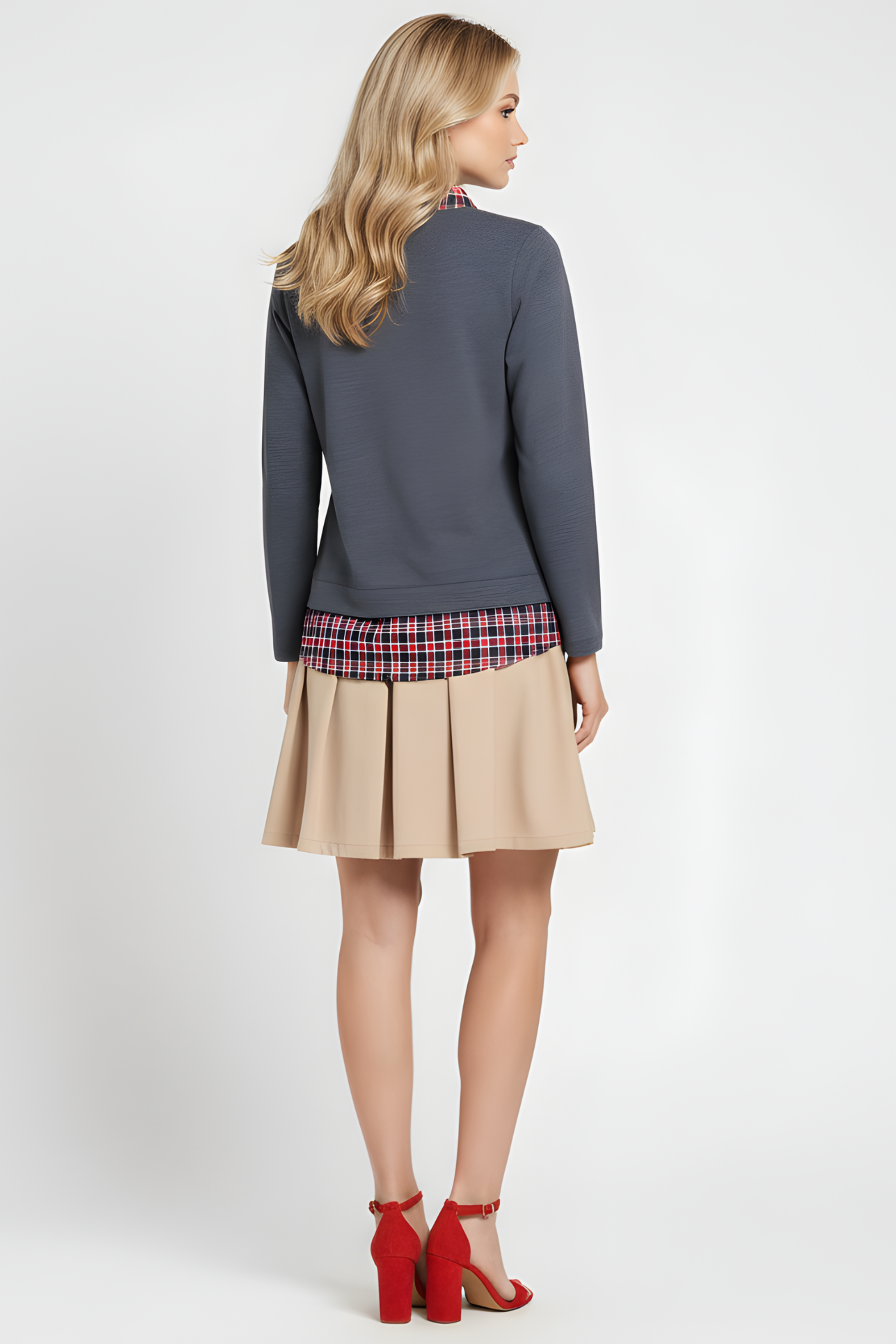 Camiseta gris con cuadro escoces verde y bordado osito Lolitas&L