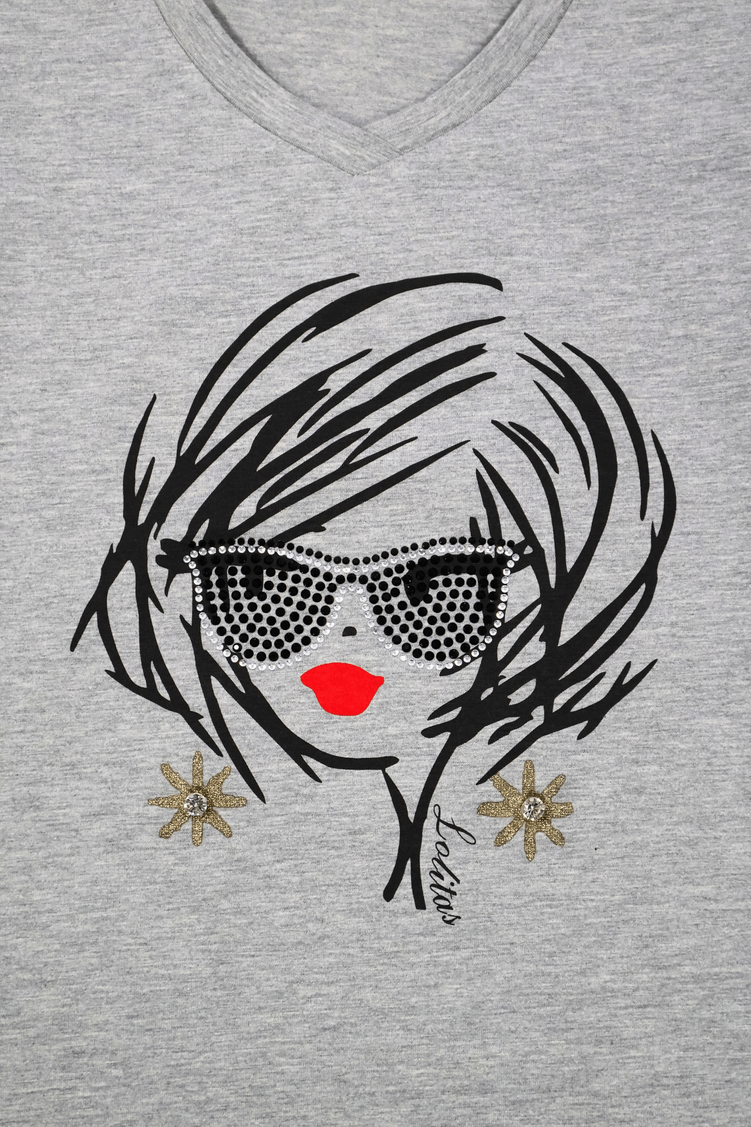 Camiseta gris estampado cara con gafas manga larga Lolitas&L - lolitasyl.com