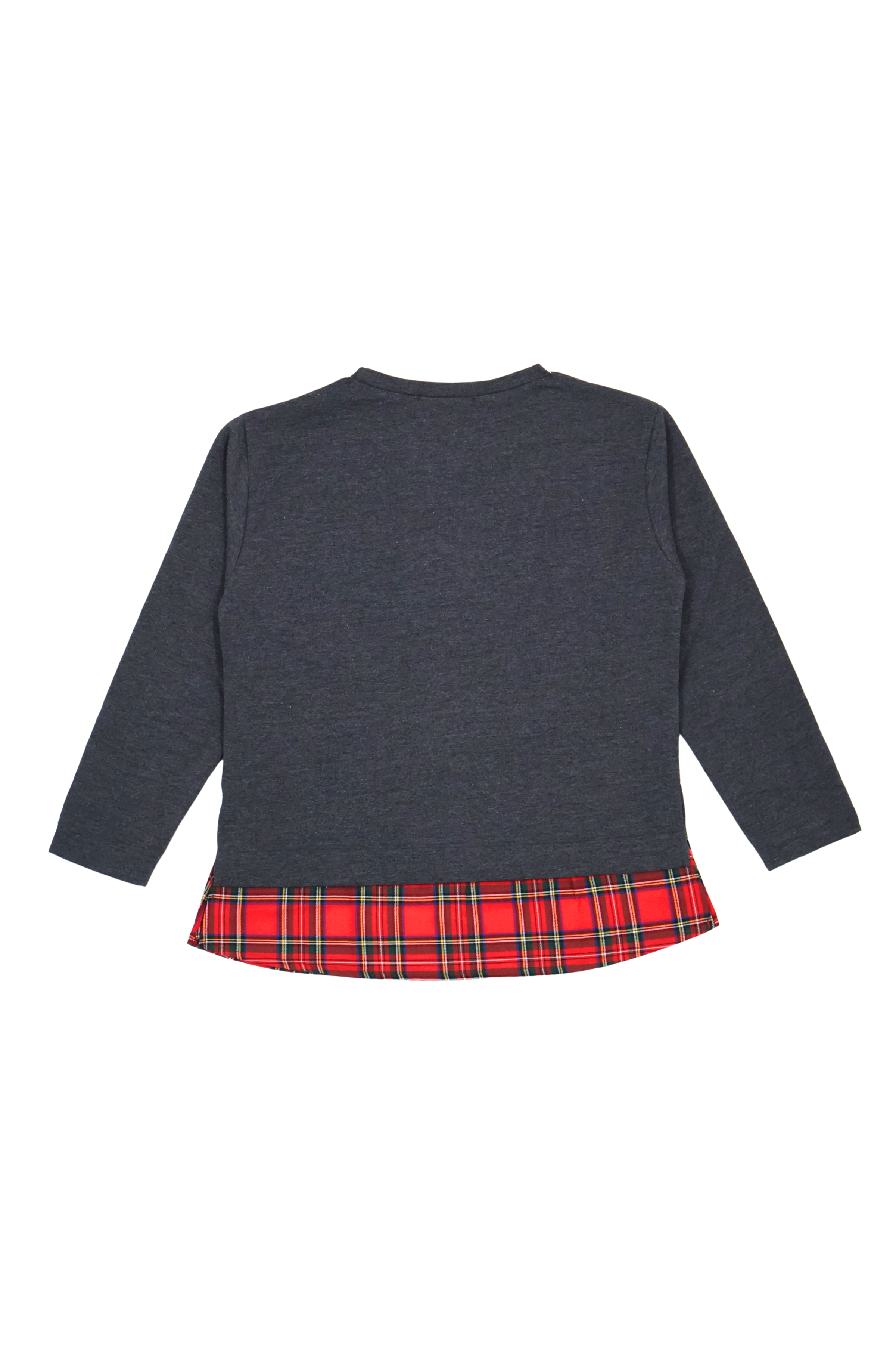 Camiseta gris con estampado muñeca y lazo cuadro escoces Lolitas&L