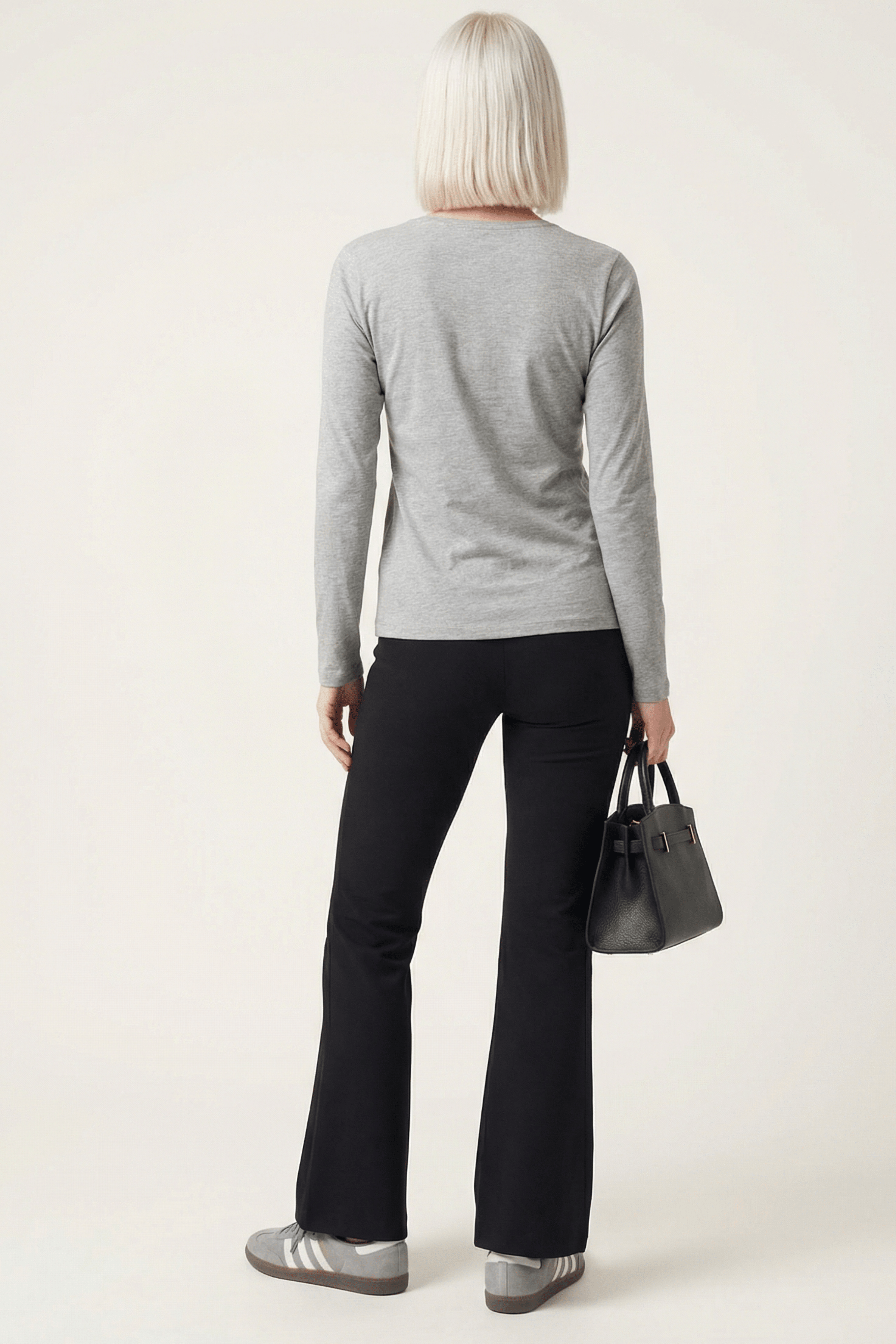 Camiseta gris vigore basica con escote collar y manga larga Lolitas&L - lolitasyl.com