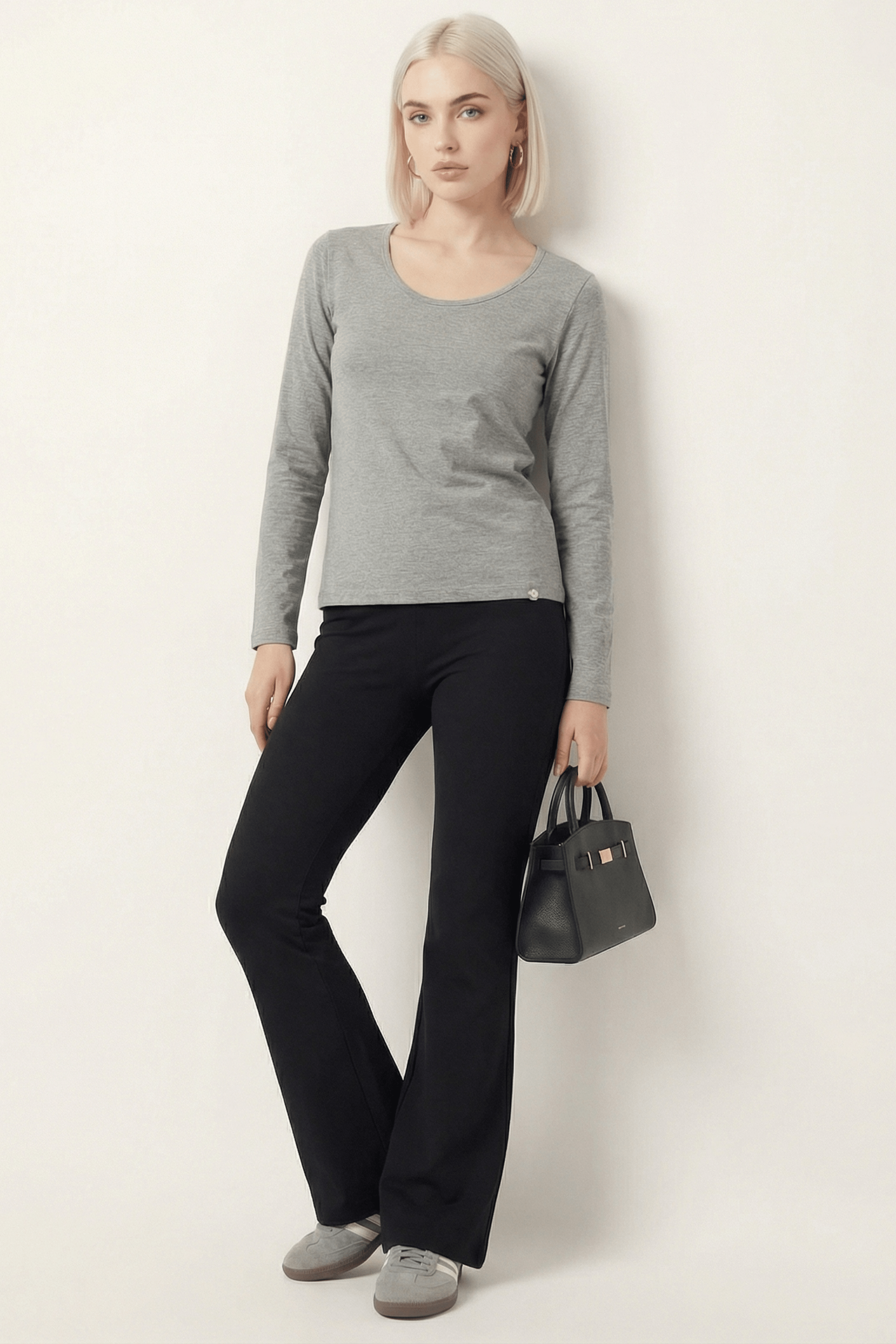 Camiseta gris vigore basica con escote collar y manga larga Lolitas&L - lolitasyl.com