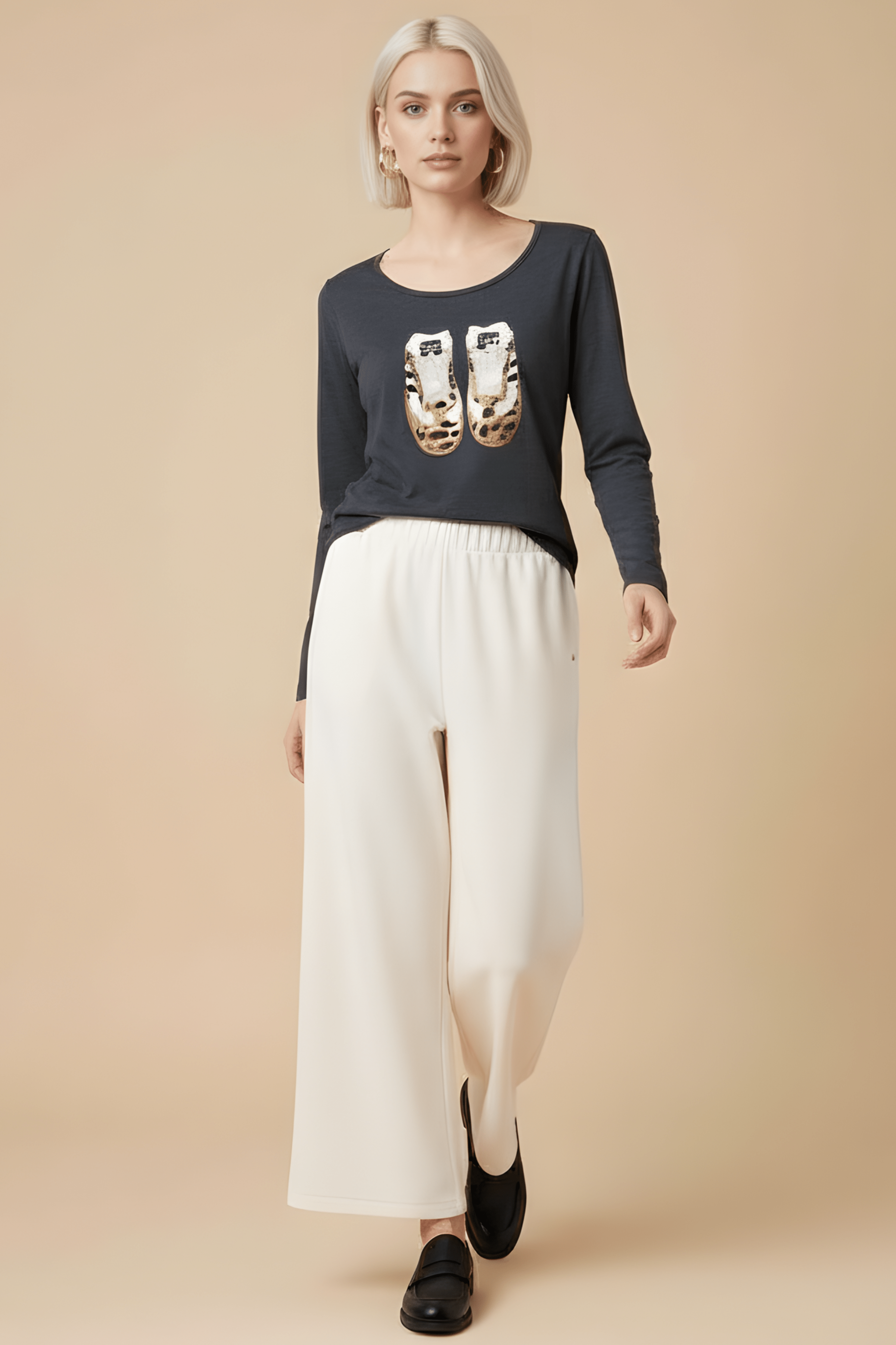 Camiseta gris vigore con bordado sneakers manga larga Lolitas&L - lolitasyl.com