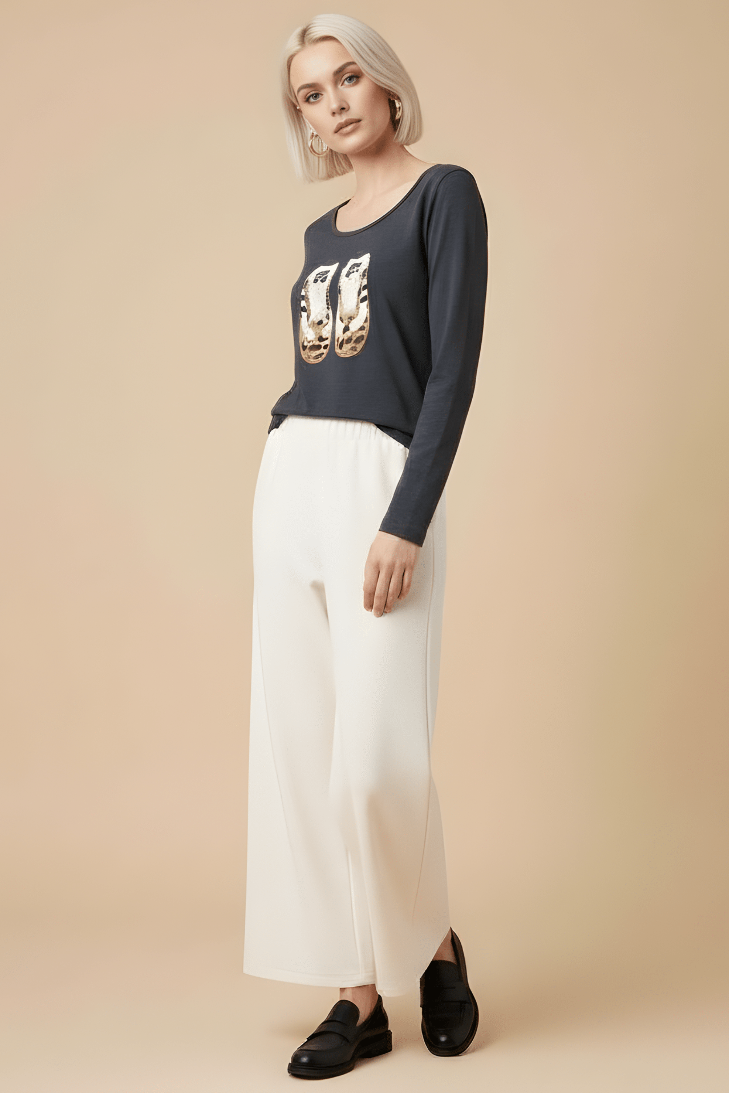 Camiseta gris vigore con bordado sneakers manga larga Lolitas&L - lolitasyl.com