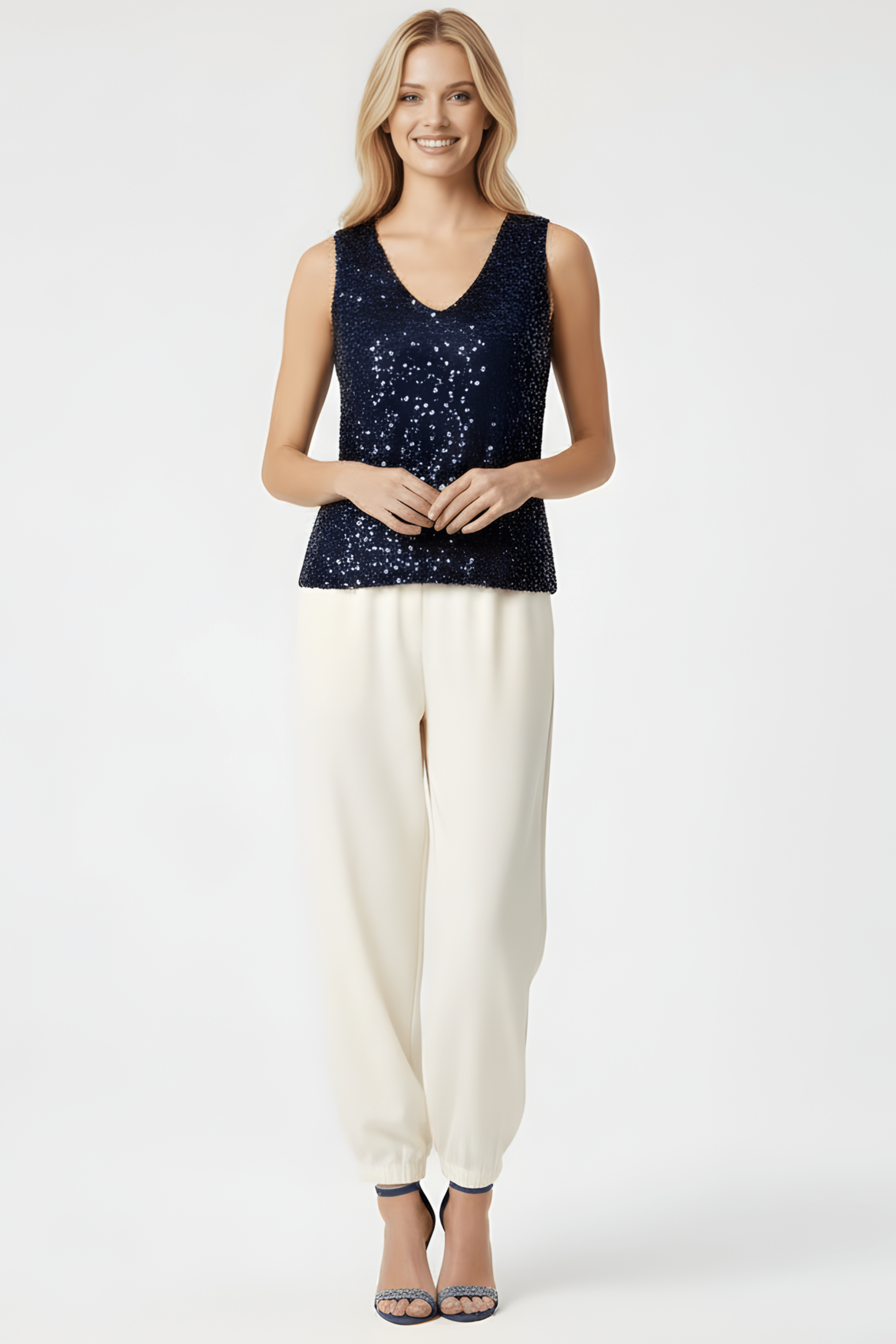 Camiseta lentejuelas azul marino sin mangas Lolitas&L - lolitasyl.com