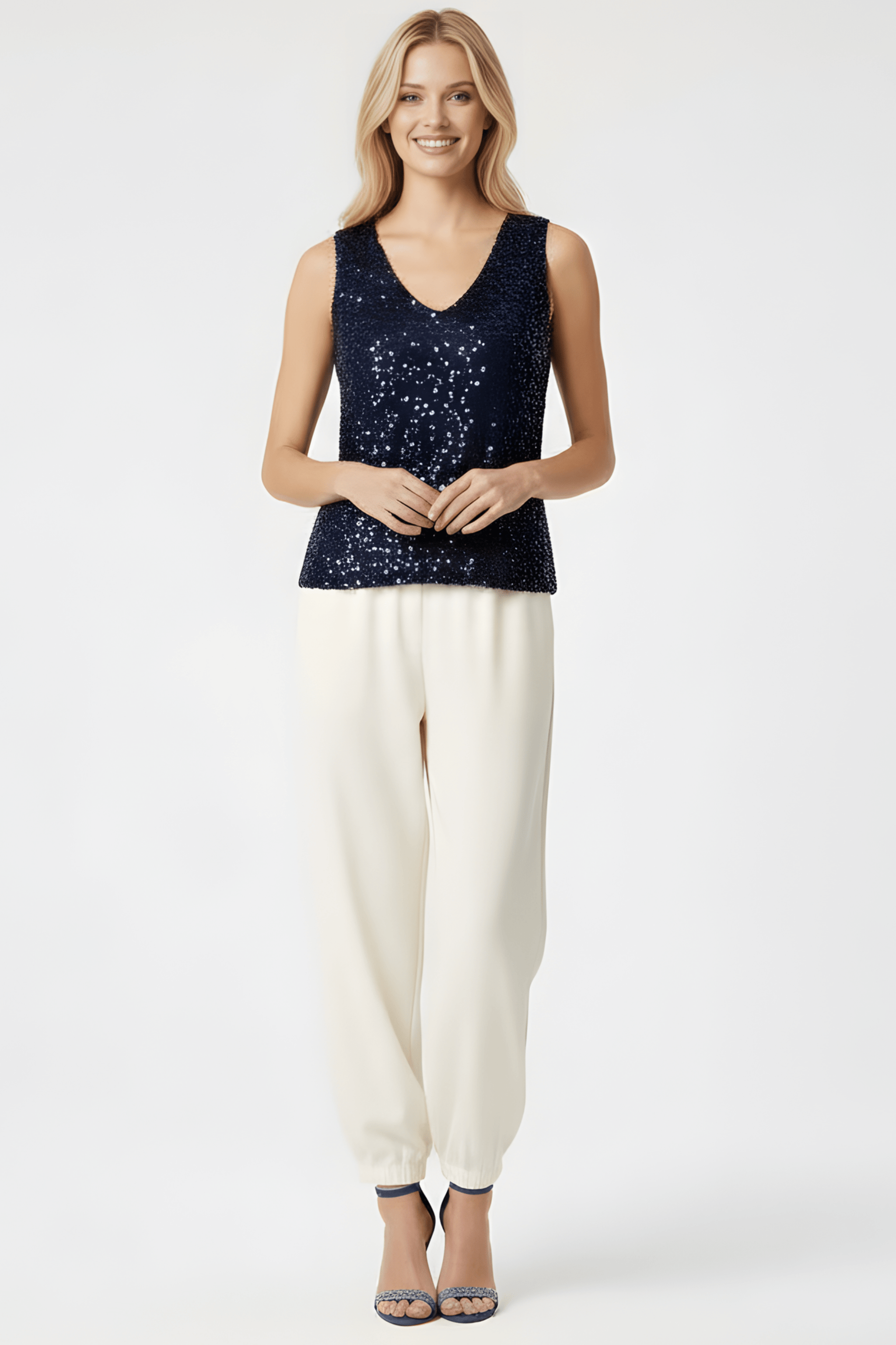 Camiseta lentejuelas azul marino sin mangas Lolitas&L - lolitasyl.com