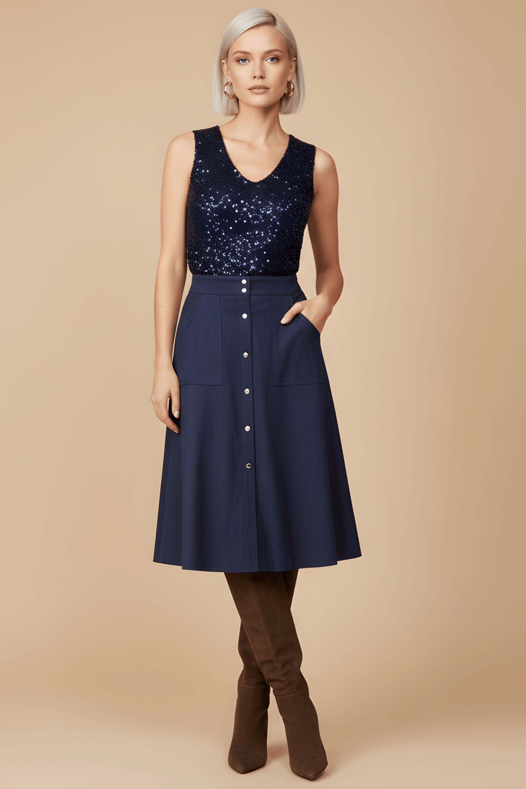 Camiseta lentejuelas azul marino sin mangas Lolitas&L - lolitasyl.com