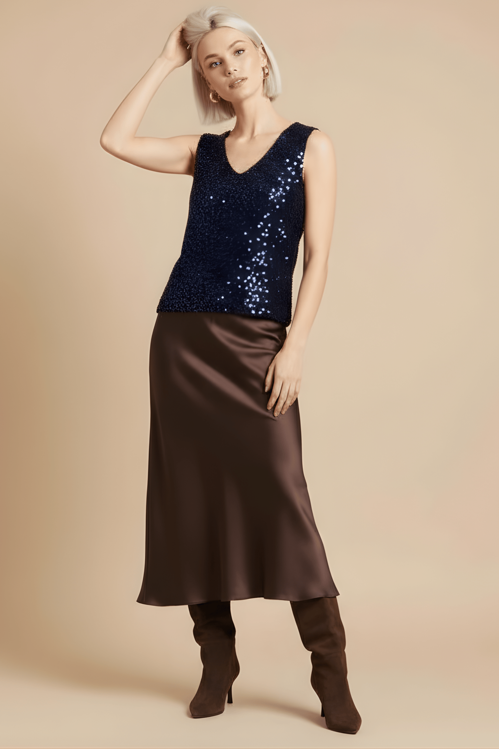 Camiseta lentejuelas azul marino sin mangas Lolitas&L - lolitasyl.com