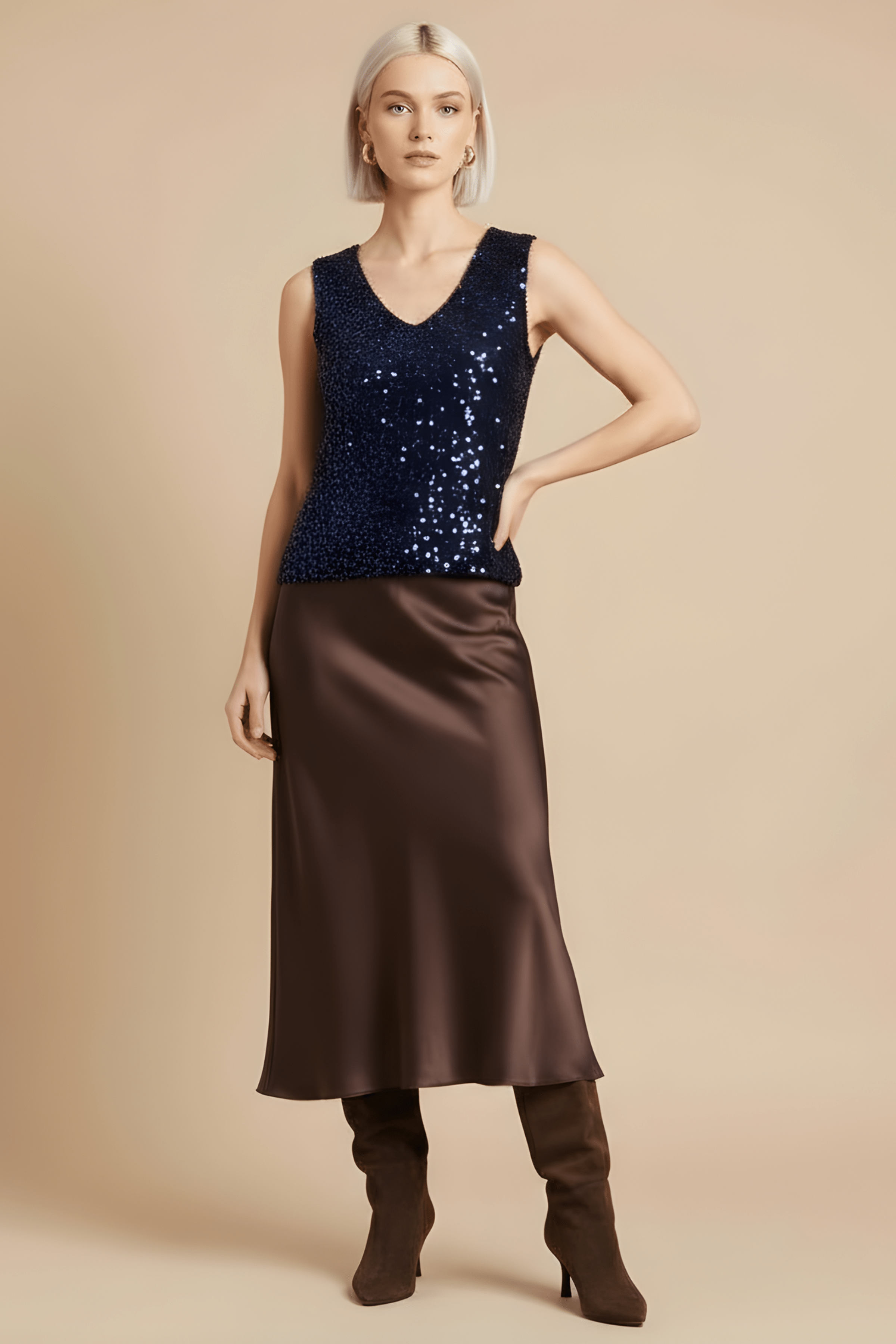 Camiseta lentejuelas azul marino sin mangas Lolitas&L - lolitasyl.com