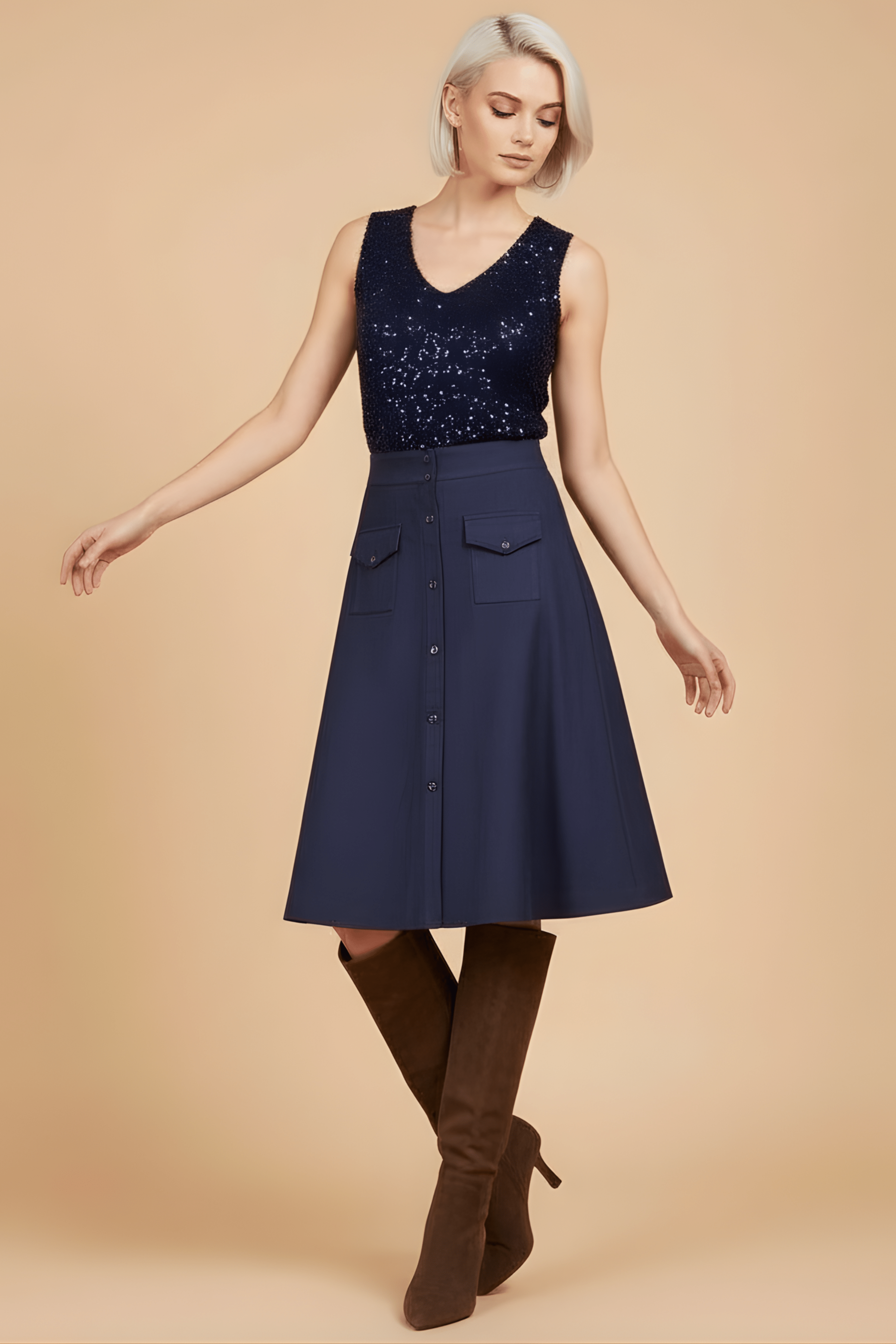 Camiseta lentejuelas azul marino sin mangas Lolitas&L - lolitasyl.com