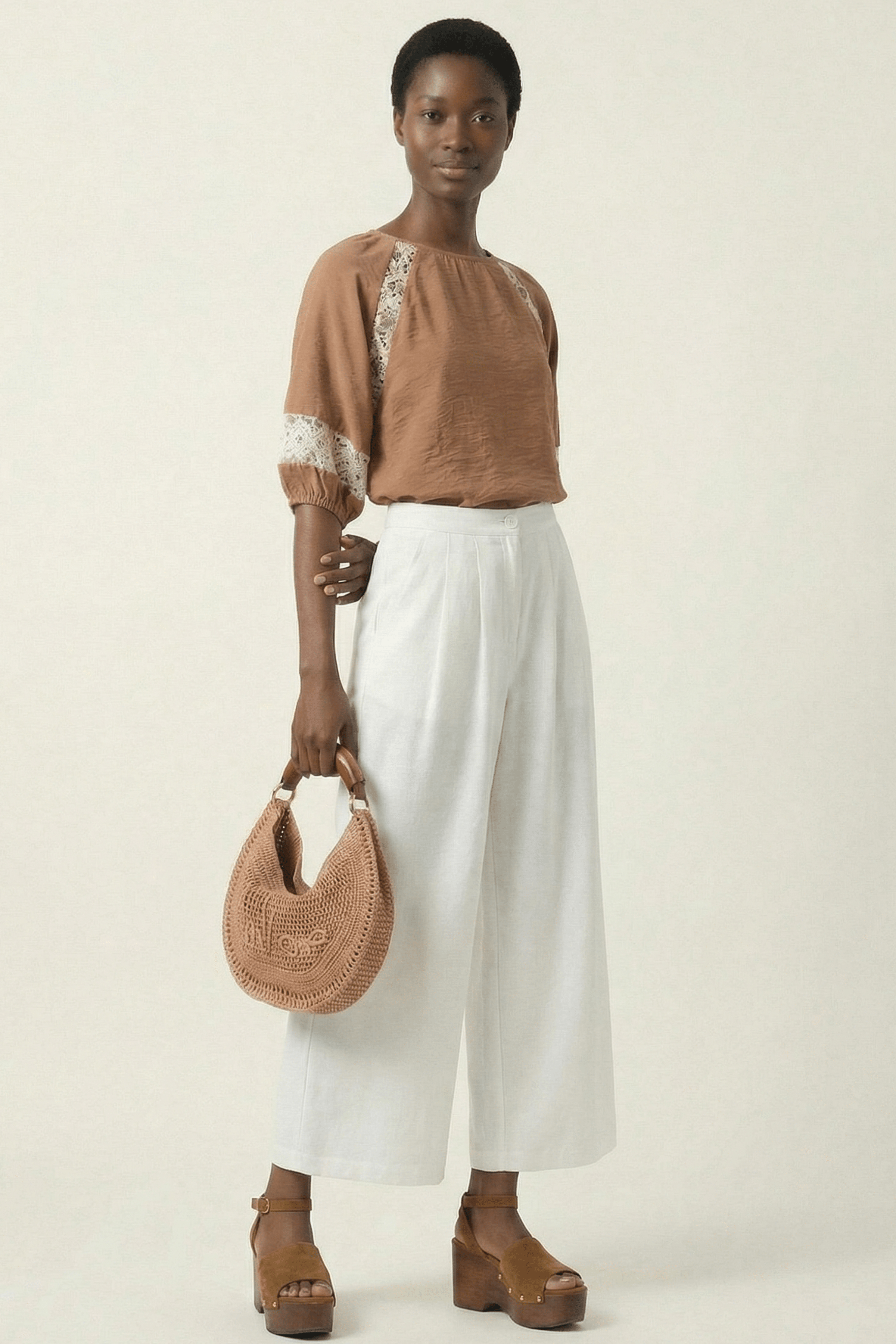 Camiseta marron bordado grogre en contraste Lolitas&L - lolitasyl.com