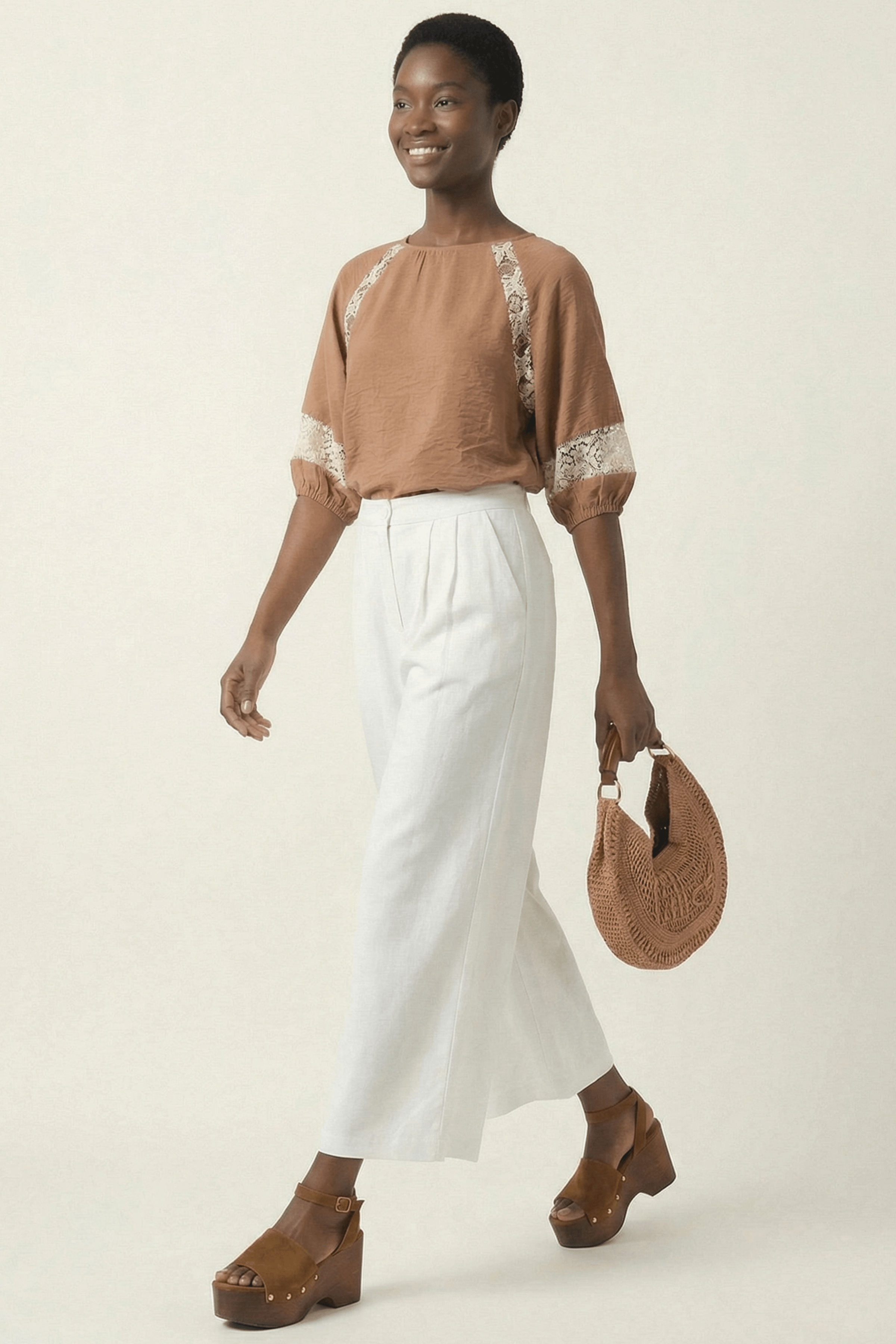 Camiseta marron bordado grogre en contraste Lolitas&L - lolitasyl.com