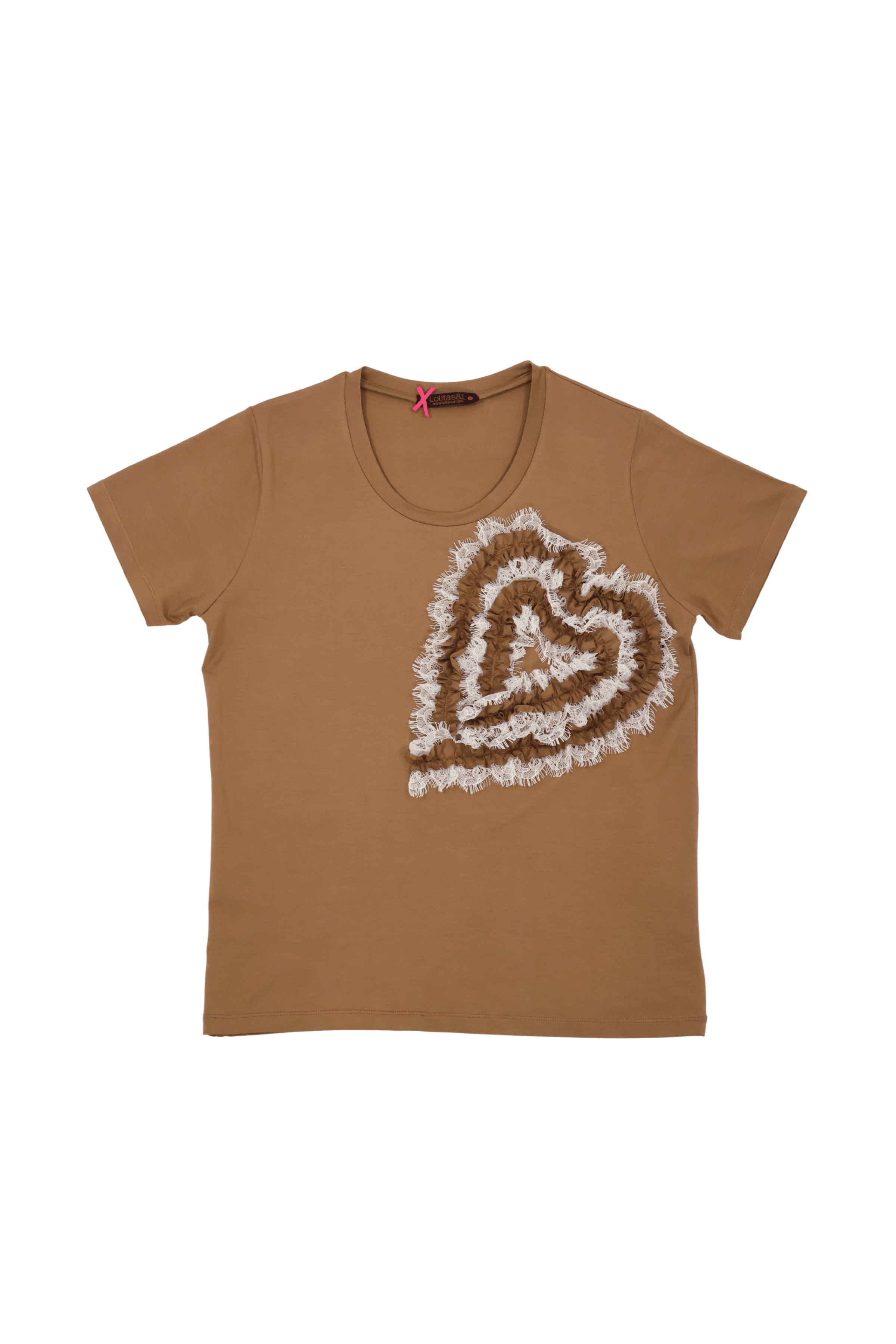 Camiseta marron con bordado corazon pasamaneria en el pecho Lolitas&L - lolitasyl.com
