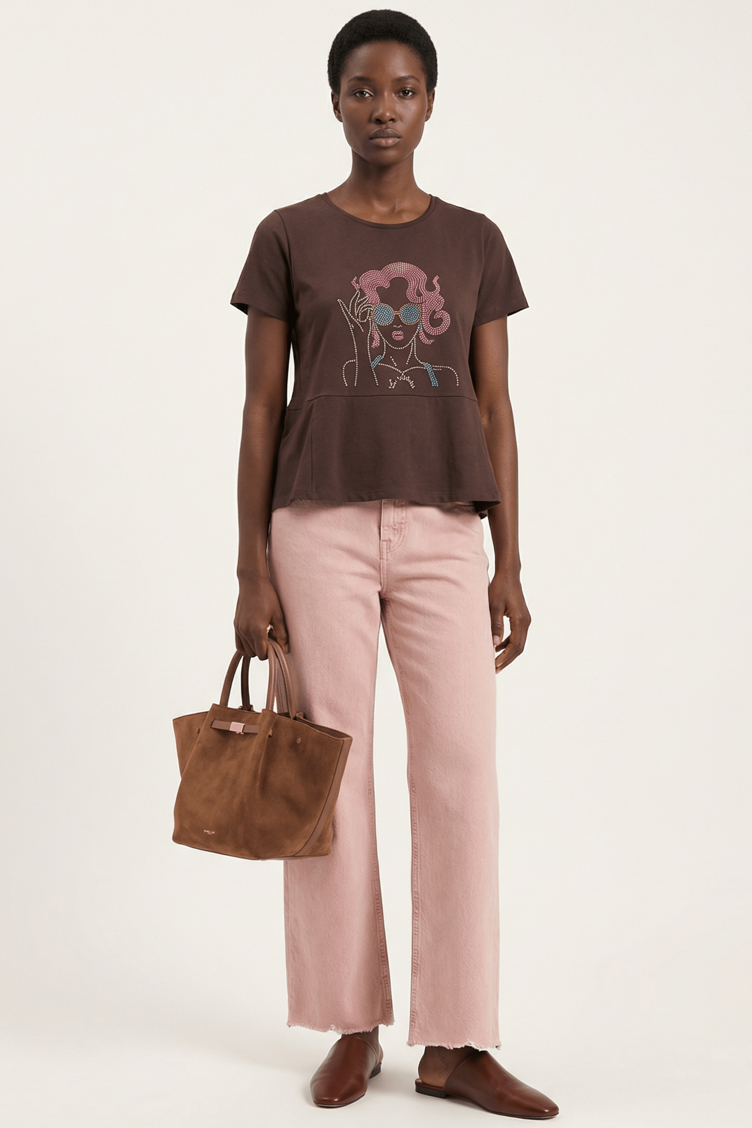 Camiseta marron con mujer gafas de strass Lolitas&L - lolitasyl.com