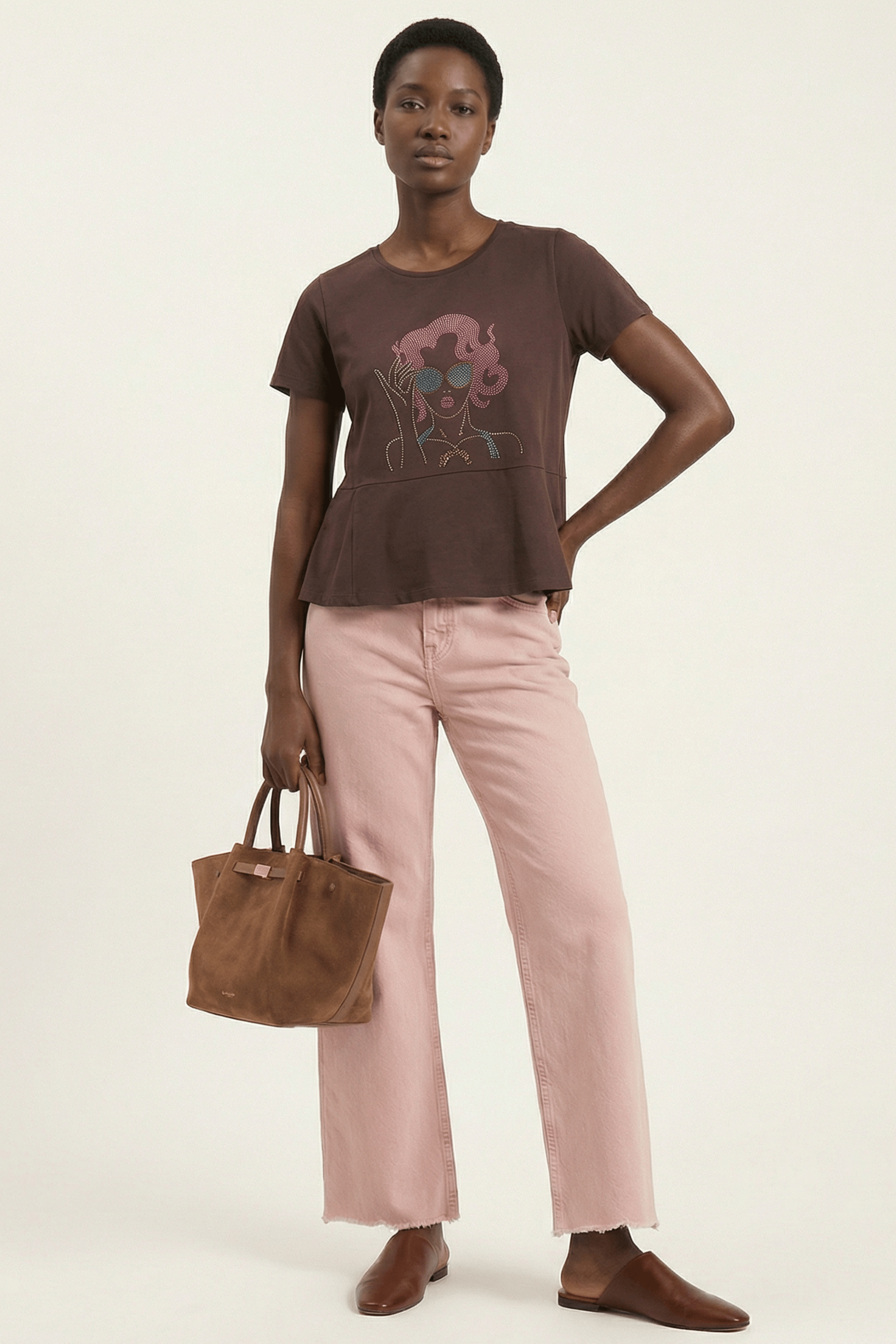 Camiseta marron con mujer gafas de strass Lolitas&L - lolitasyl.com