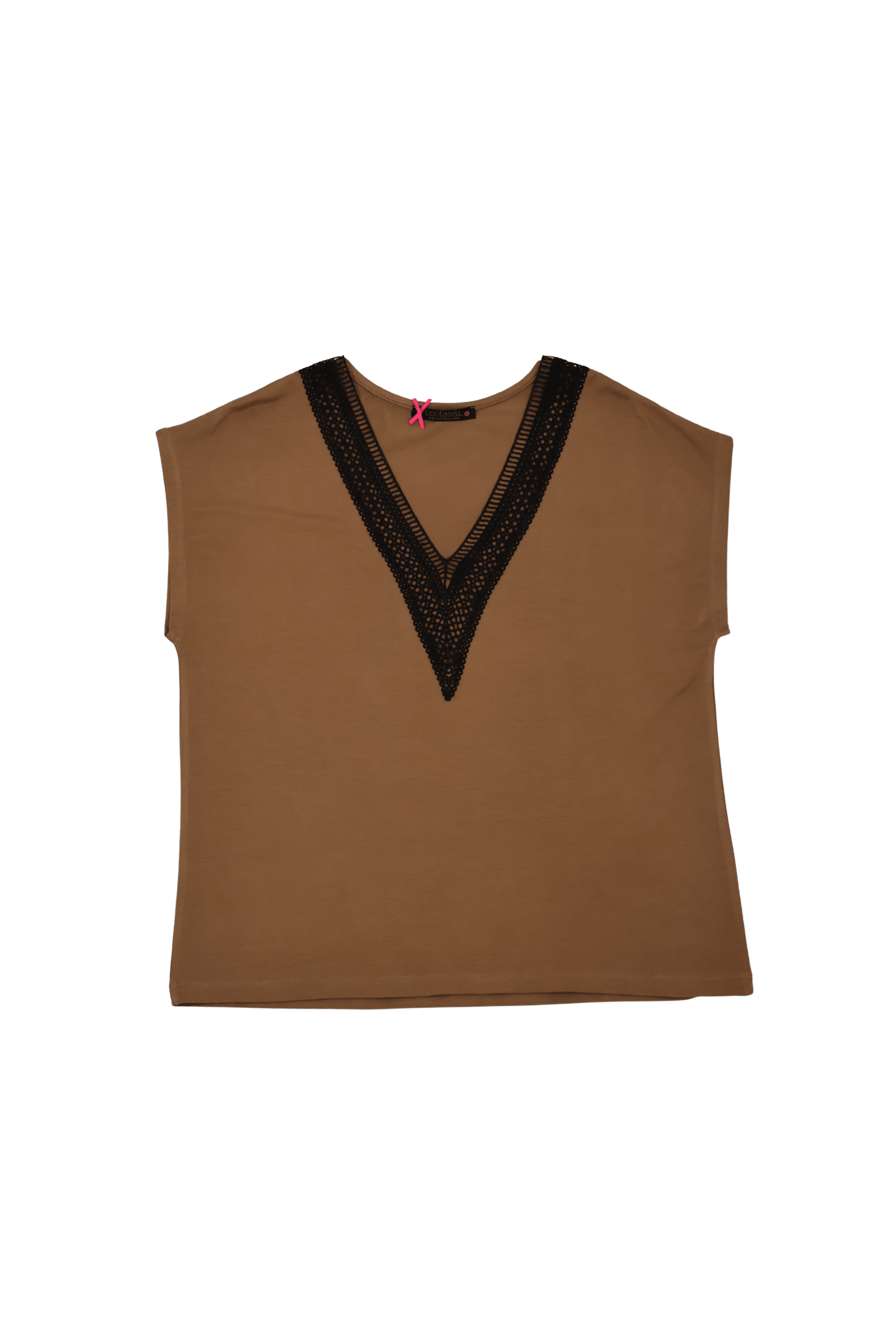 Camiseta marron escote en uve amplio con grogre Lolitas&L - lolitasyl.com