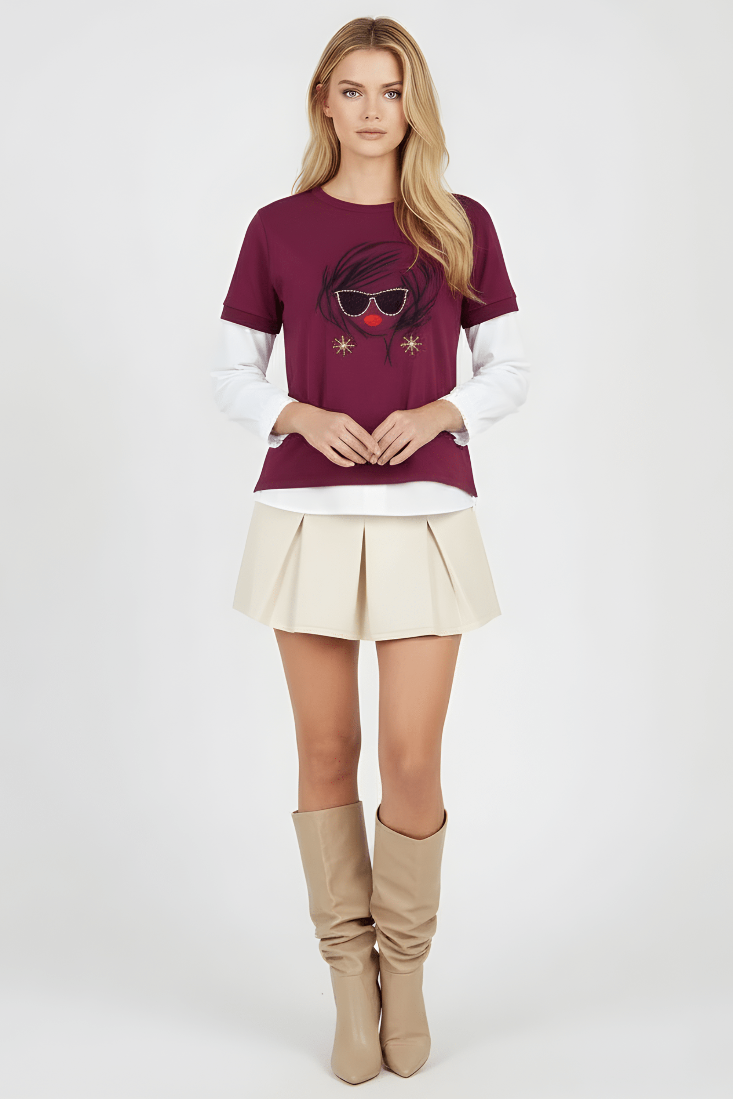 Camiseta morada con mangas camiseras y estampado gafas Lolitas&L - lolitasyl.com