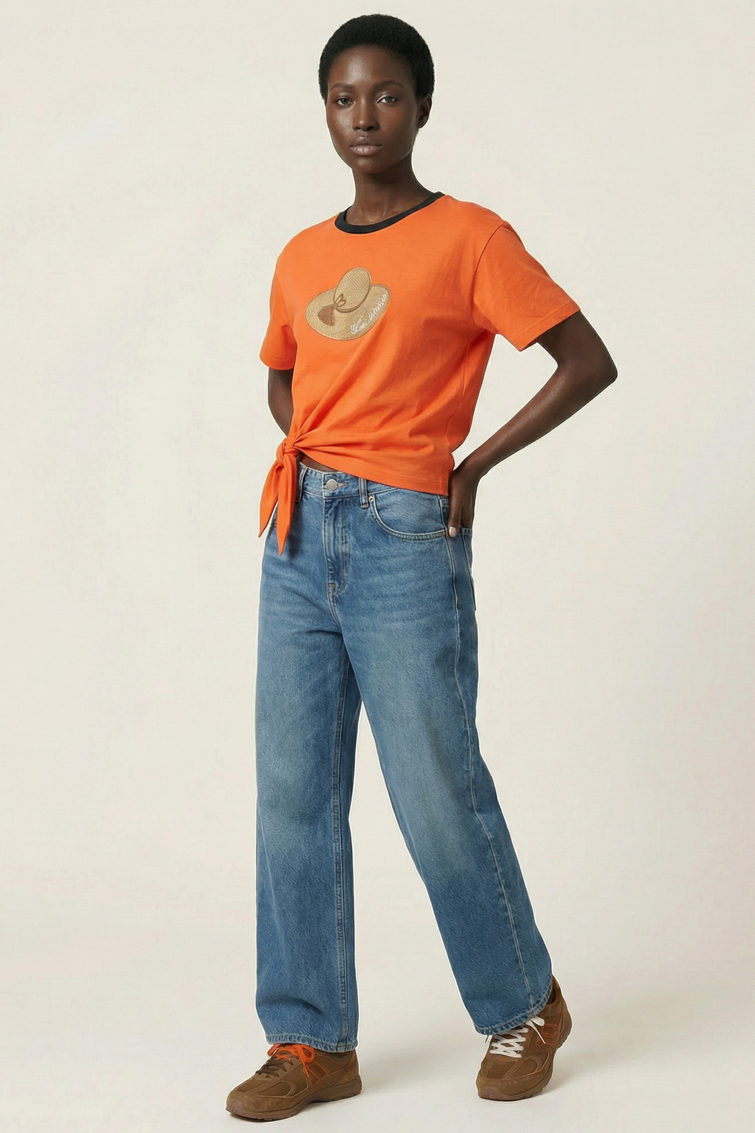 Camiseta naranja bordado sombrero anudada en la cintura Lolitas&L