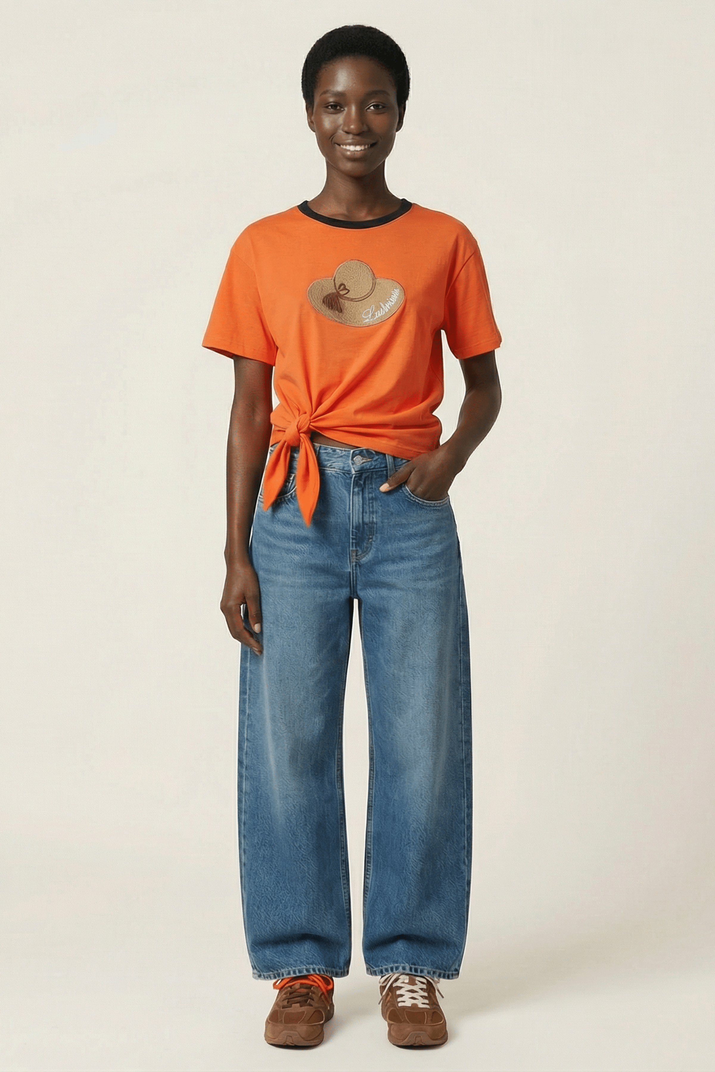 Camiseta naranja bordado sombrero anudada en la cintura Lolitas&L - lolitasyl.com