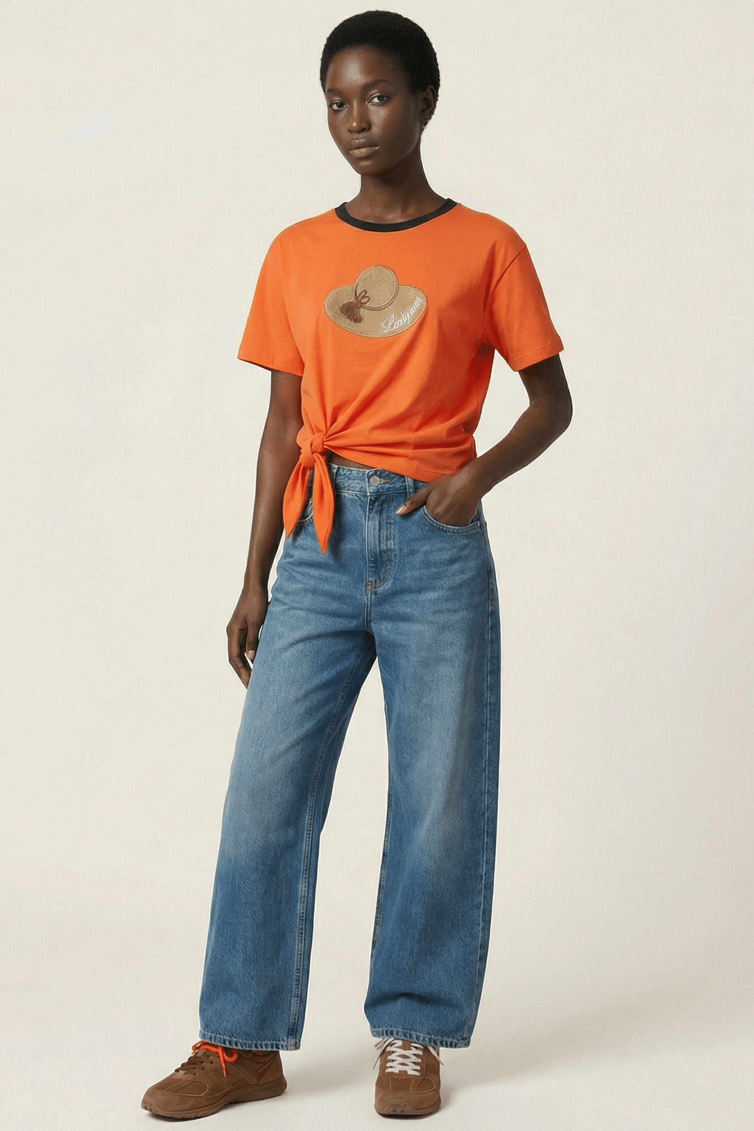 Camiseta naranja bordado sombrero anudada en la cintura Lolitas&L - lolitasyl.com