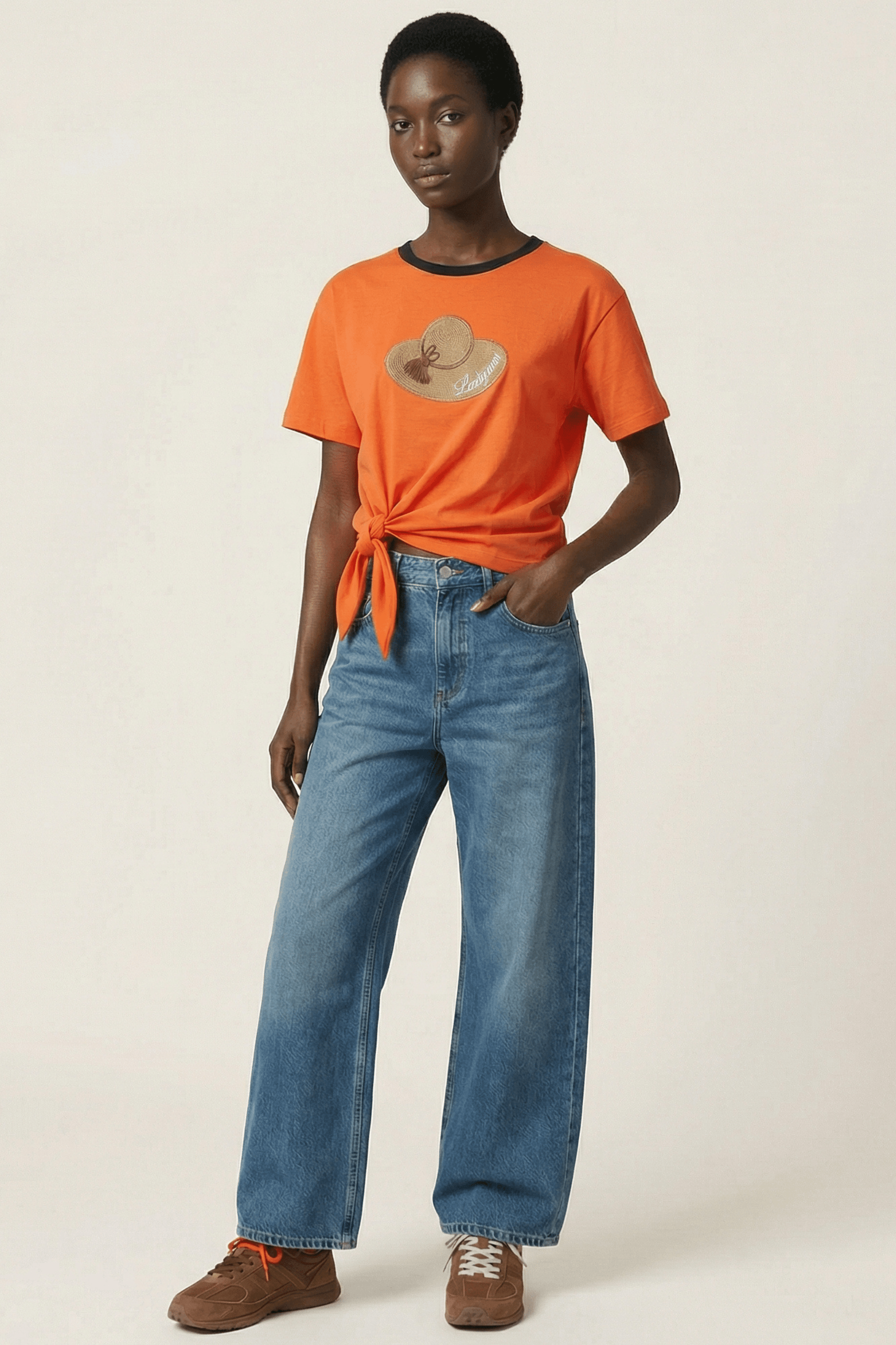 Camiseta naranja bordado sombrero anudada en la cintura Lolitas&L - lolitasyl.com