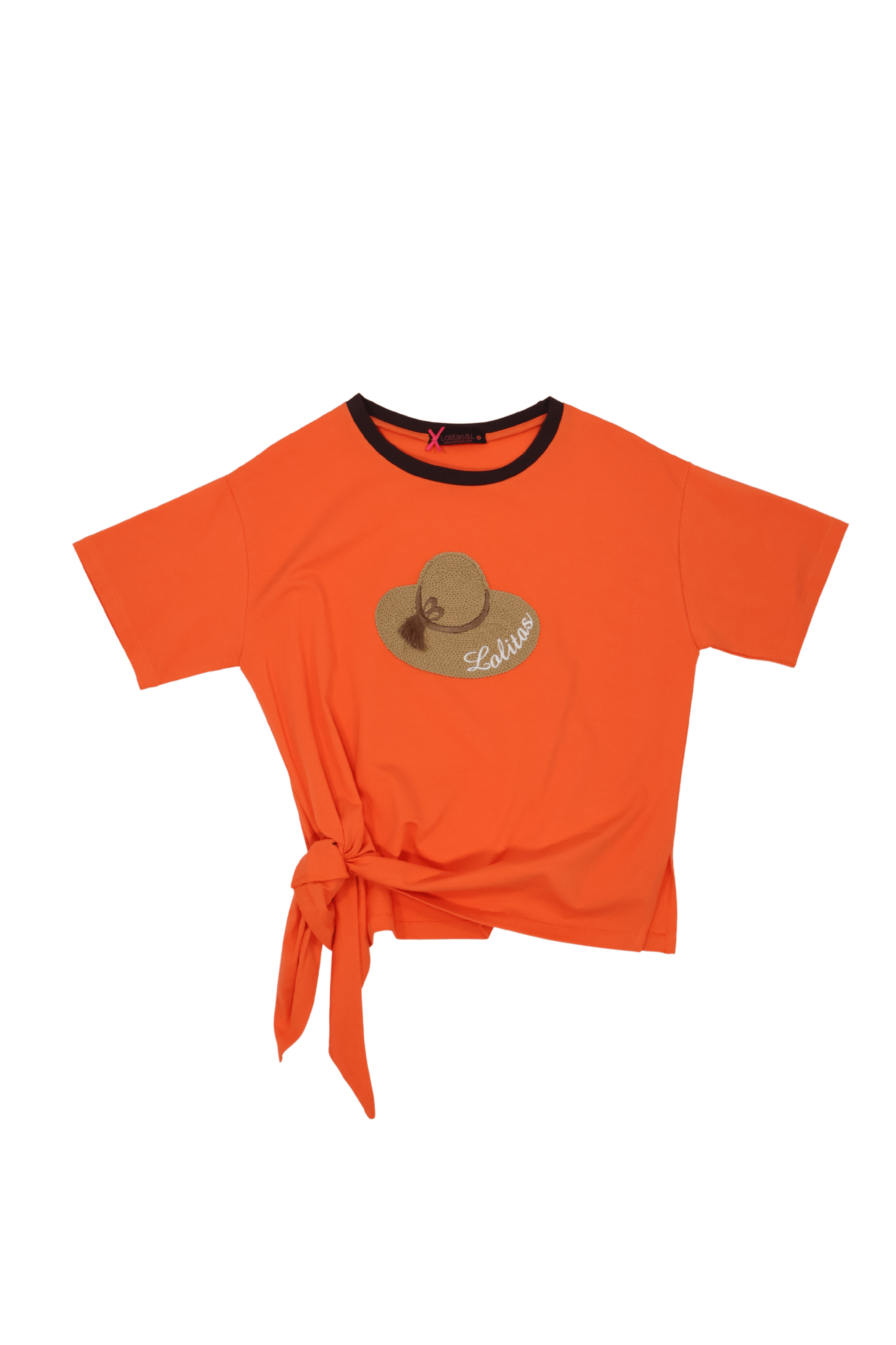 Camiseta naranja bordado sombrero anudada en la cintura Lolitas&L - lolitasyl.com