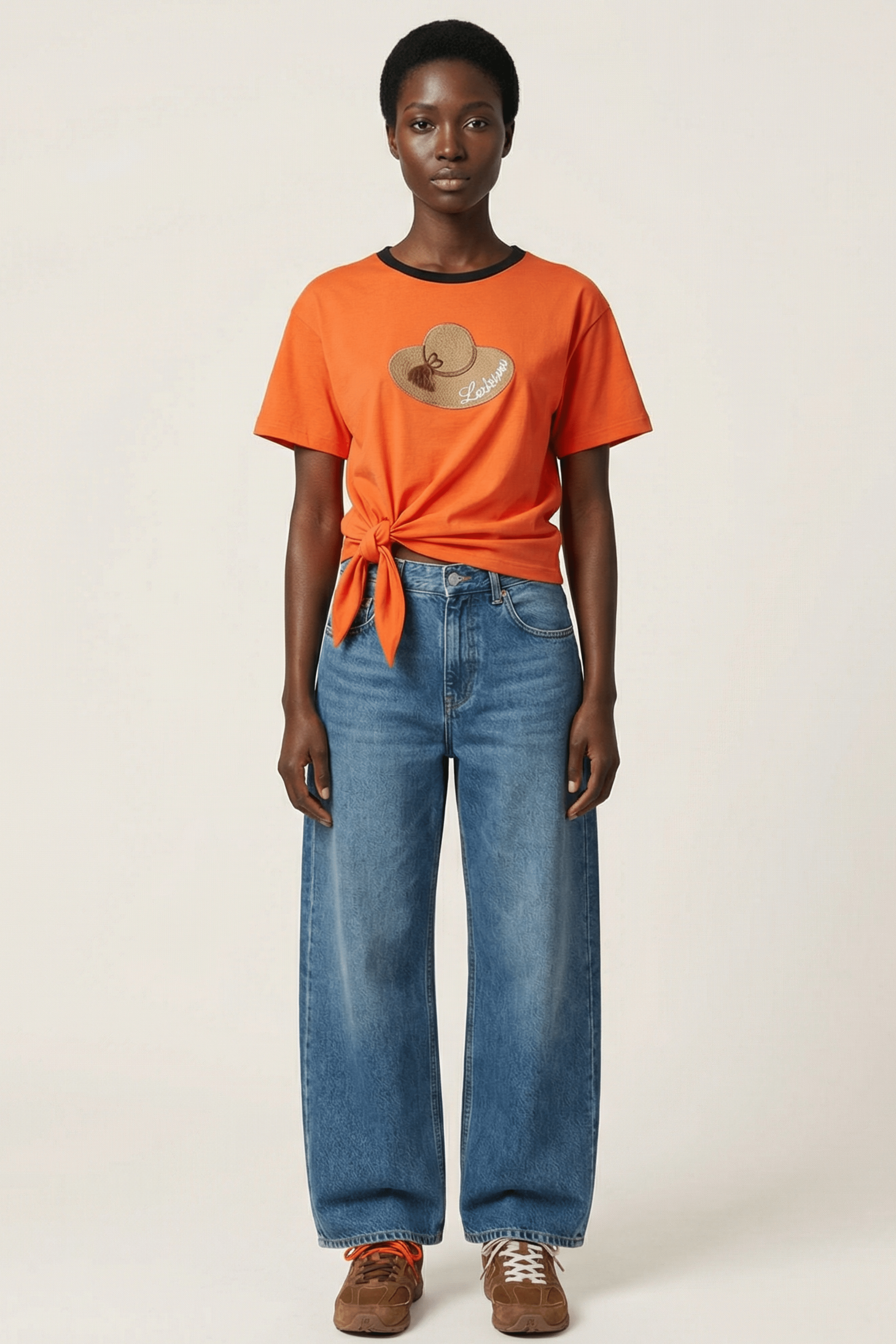 Camiseta naranja bordado sombrero anudada en la cintura Lolitas&L - lolitasyl.com