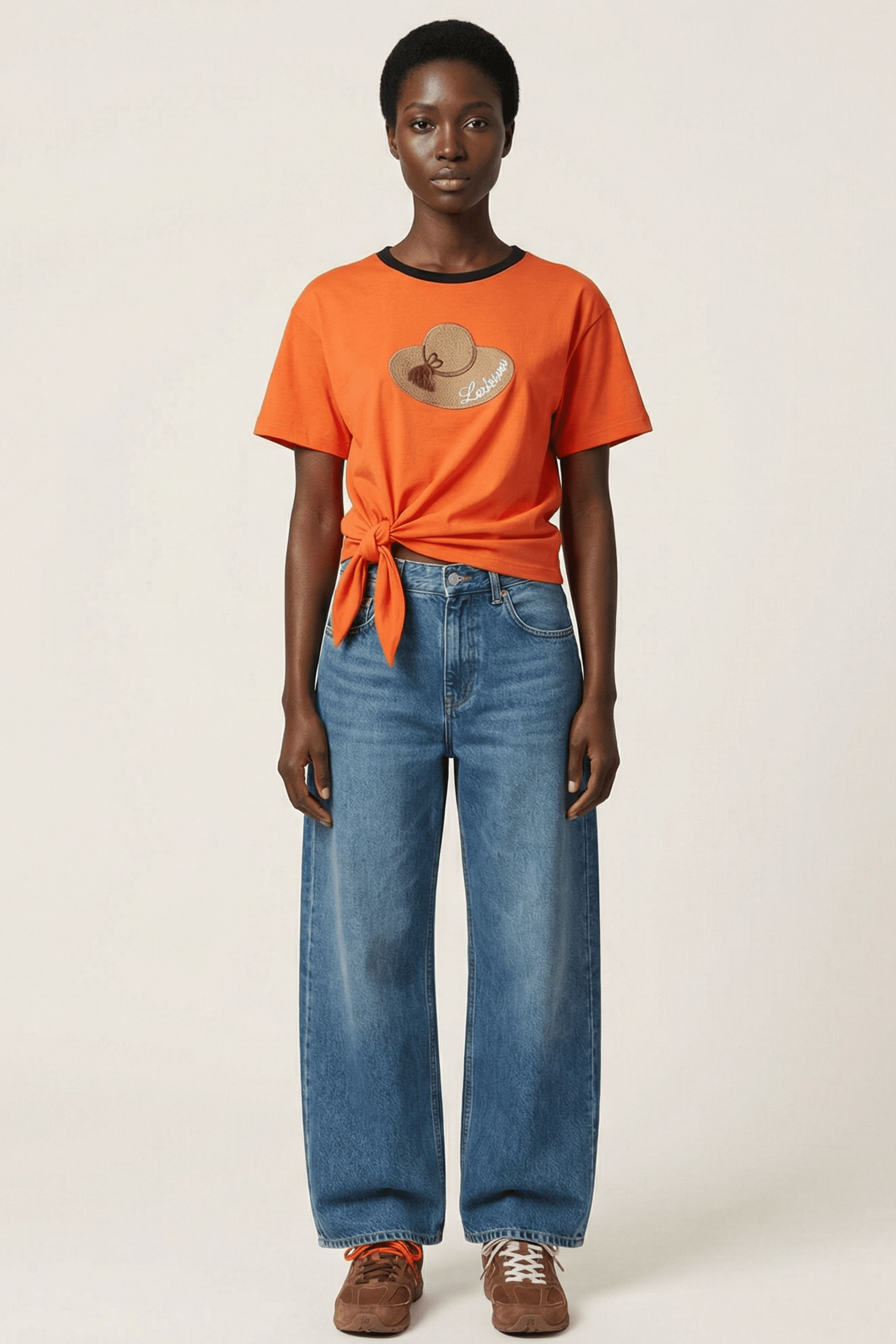 Camiseta naranja bordado sombrero anudada en la cintura Lolitas&L - lolitasyl.com