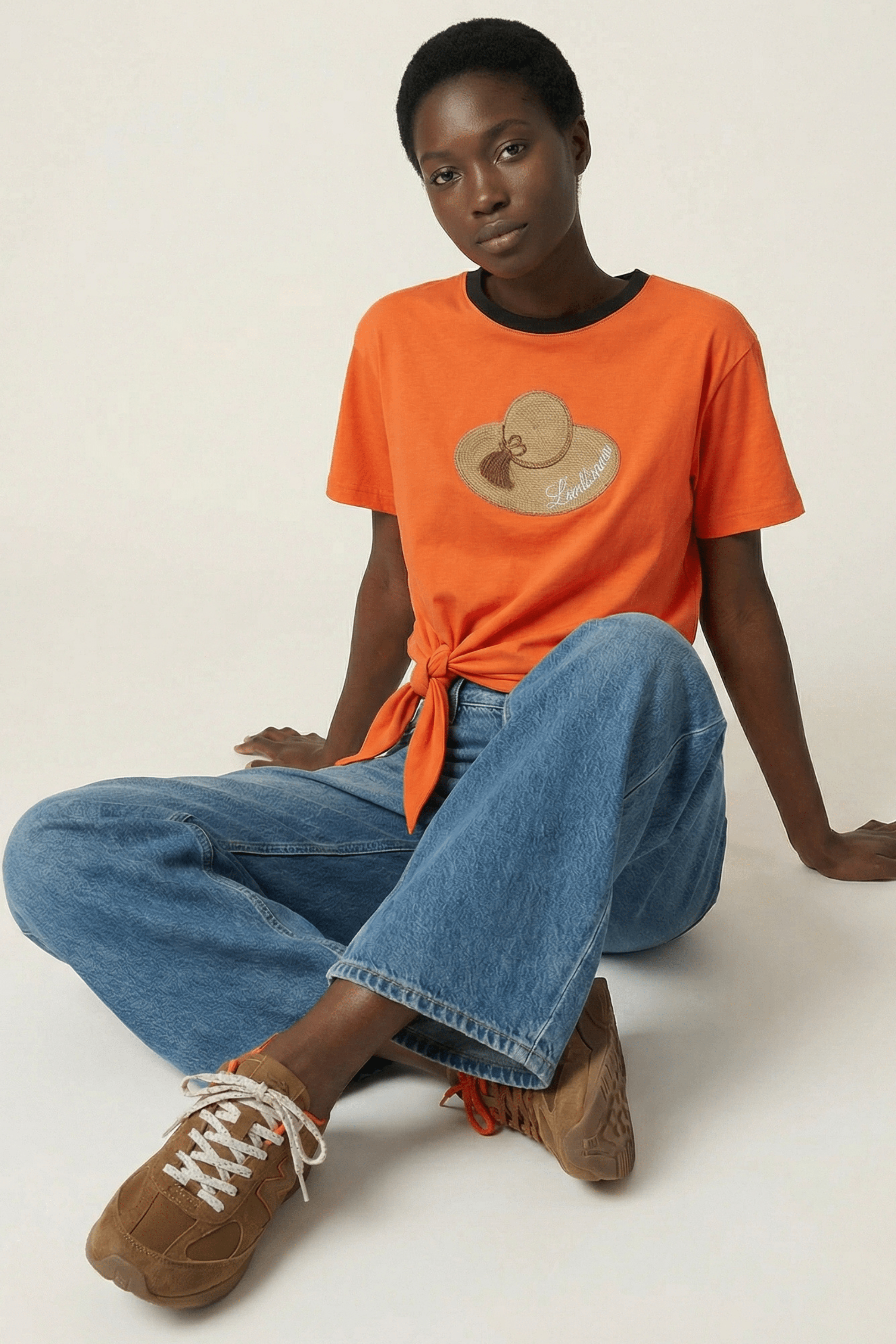 Camiseta naranja bordado sombrero anudada en la cintura Lolitas&L - lolitasyl.com