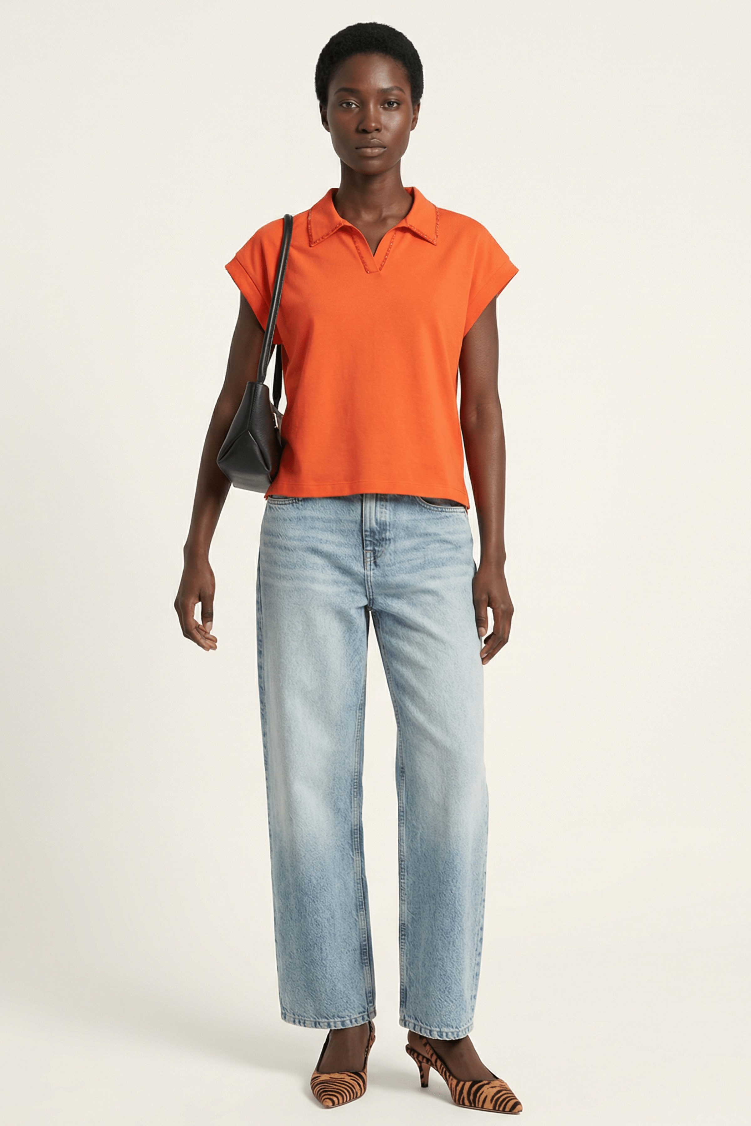 Camiseta naranja cuello polo con strass de manga corta Lolitas&L - lolitasyl.com