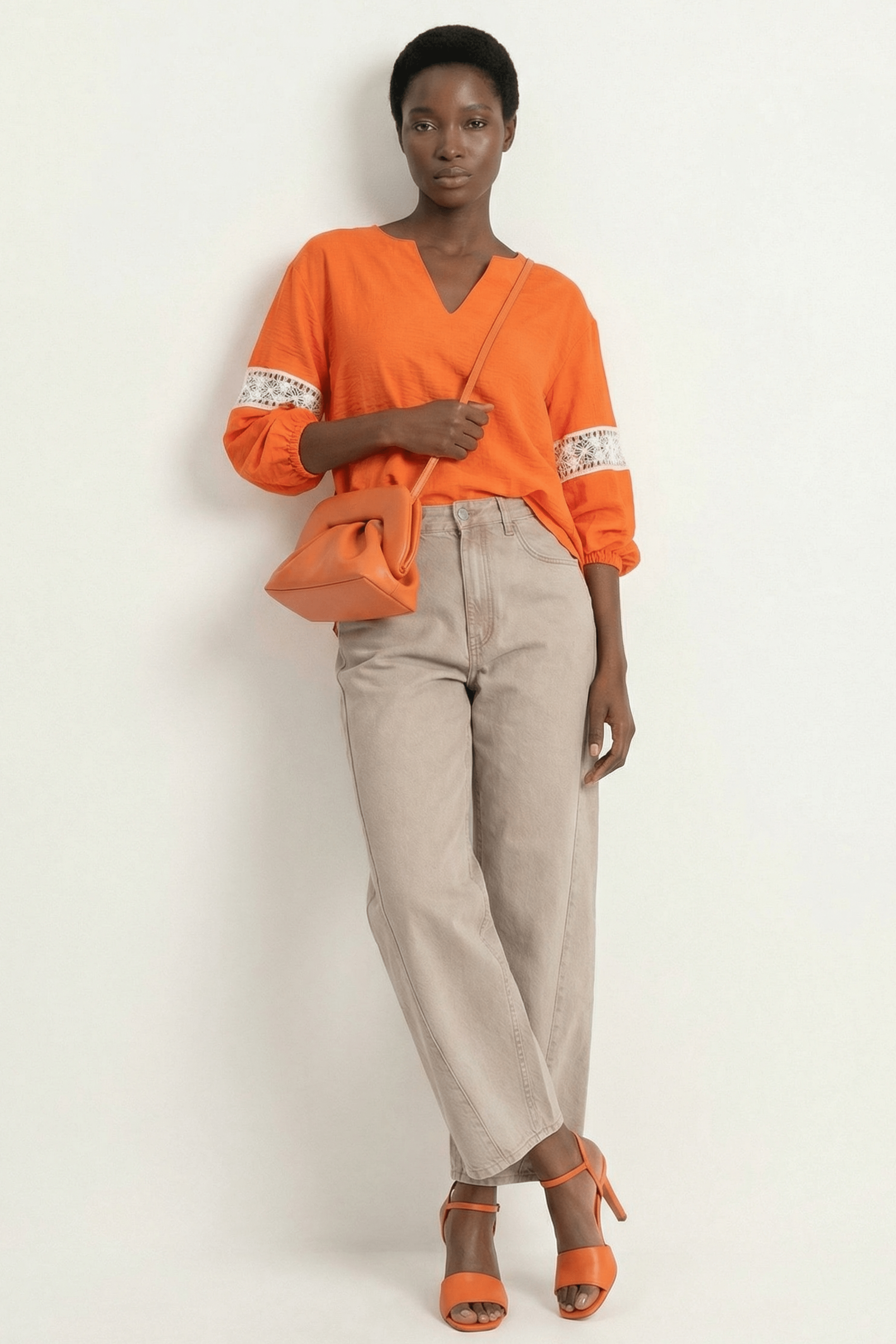 Camiseta naranja manga al codo con bordado ingles LolitasyL - lolitasyl.com